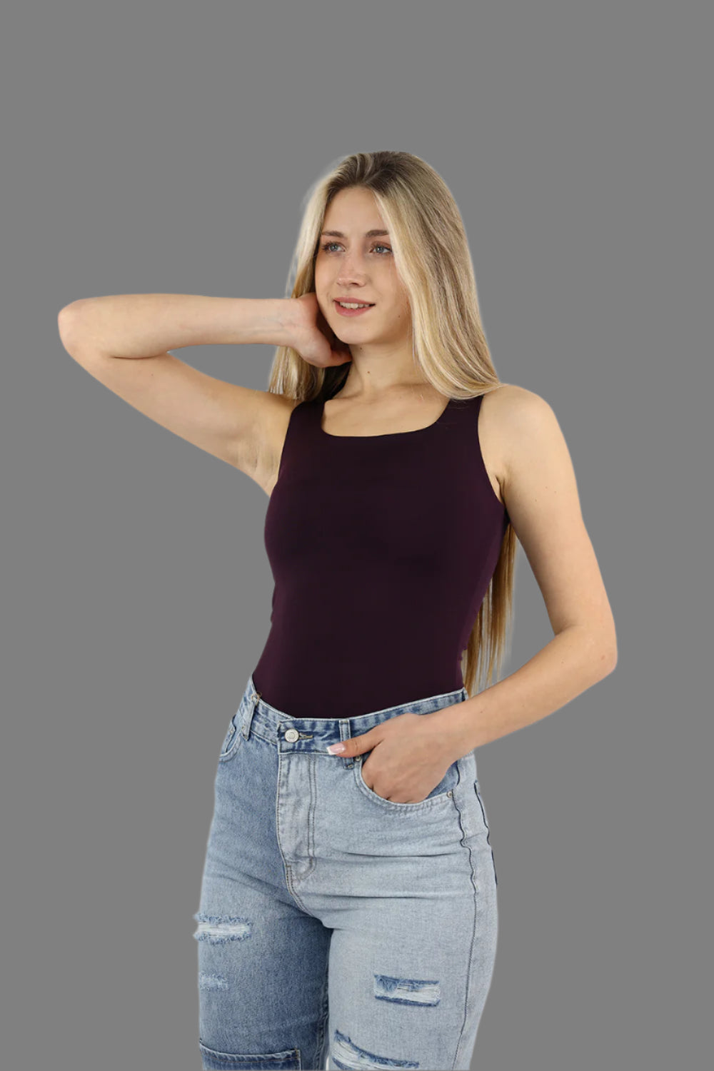 Aubergine Squared Neck Tank Top