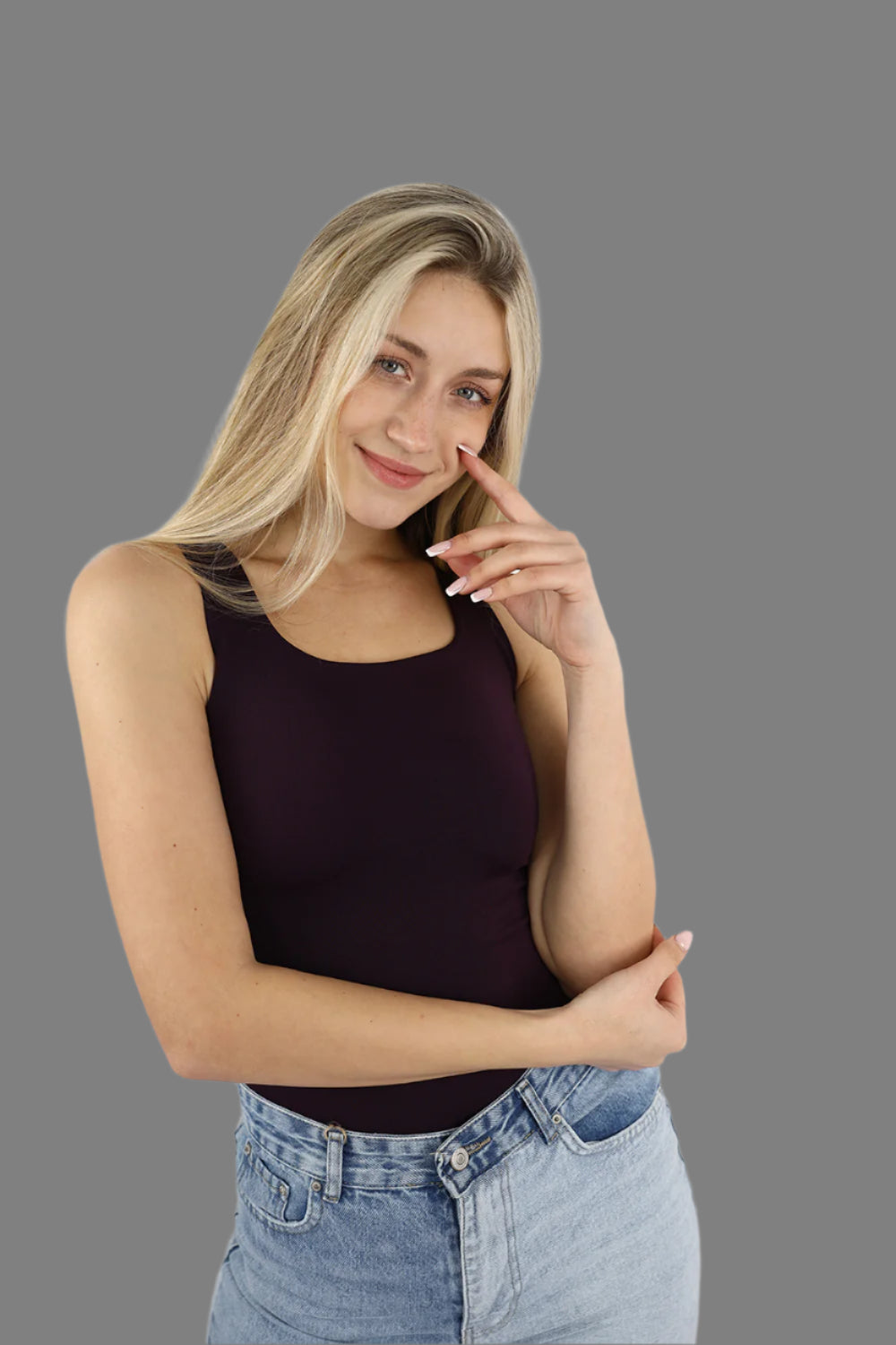 Aubergine Squared Neck Tank Top