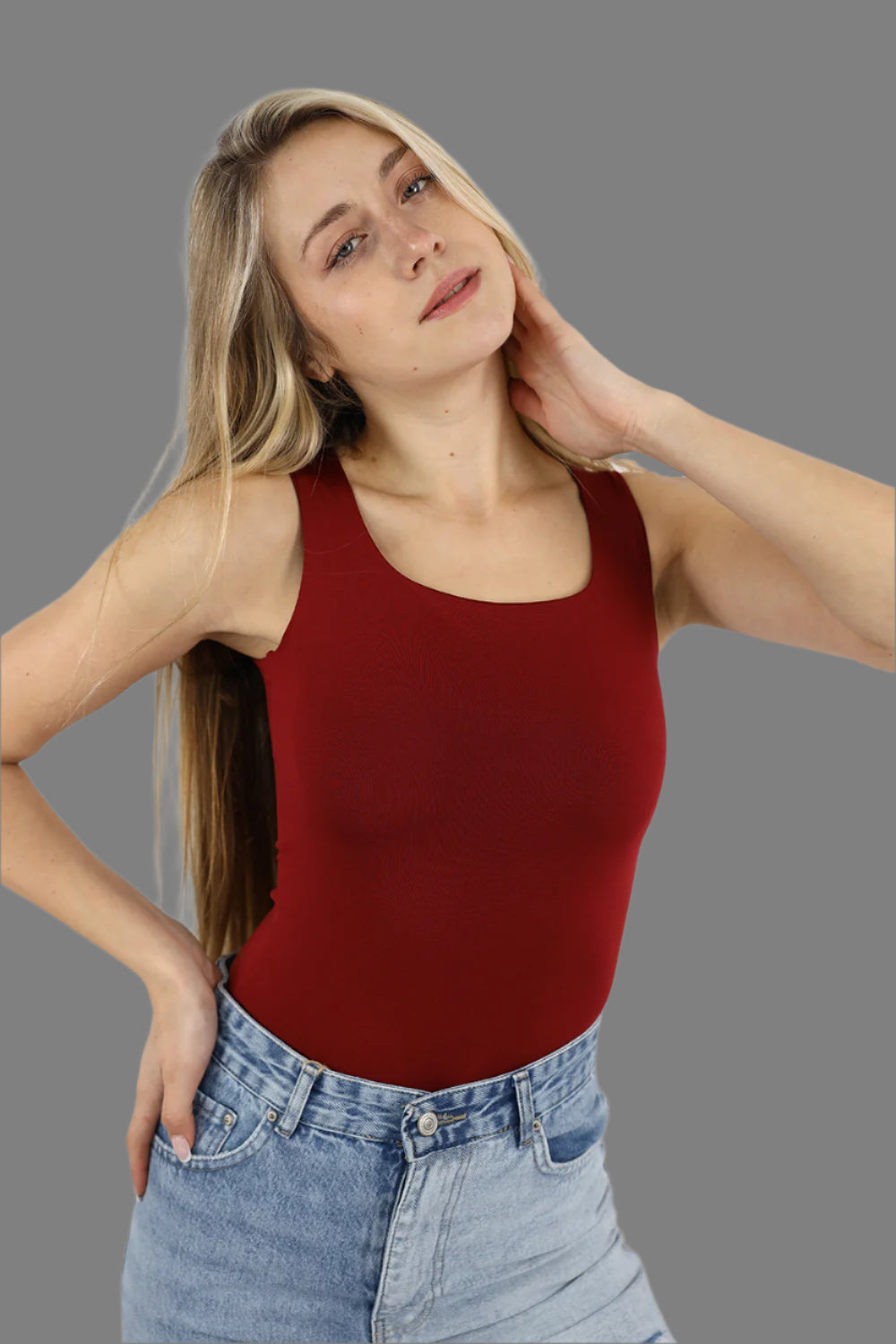 Maroon Squared Neck Tank Top