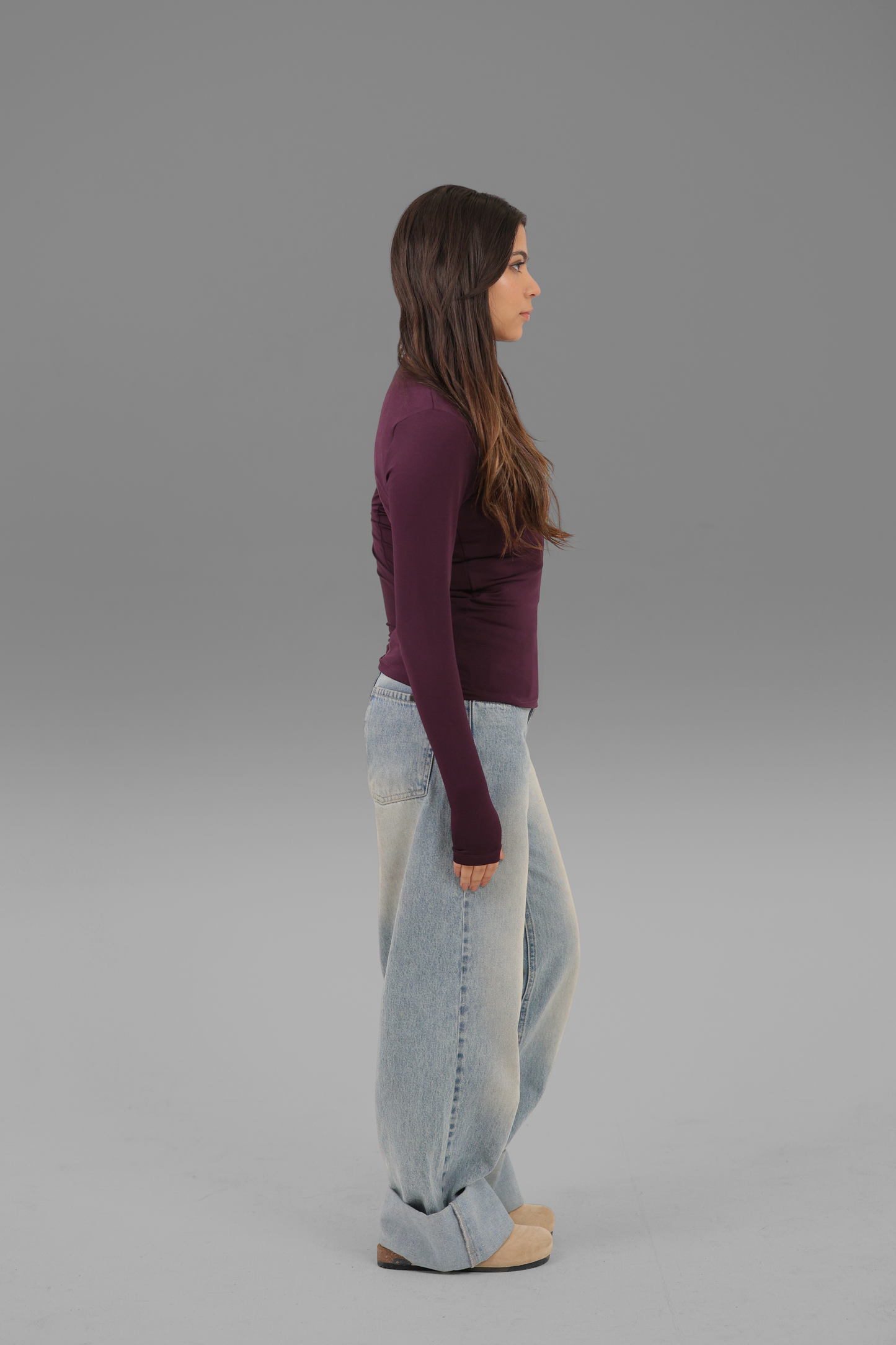 Aubergine Long Sleeve Top with Finger Hole