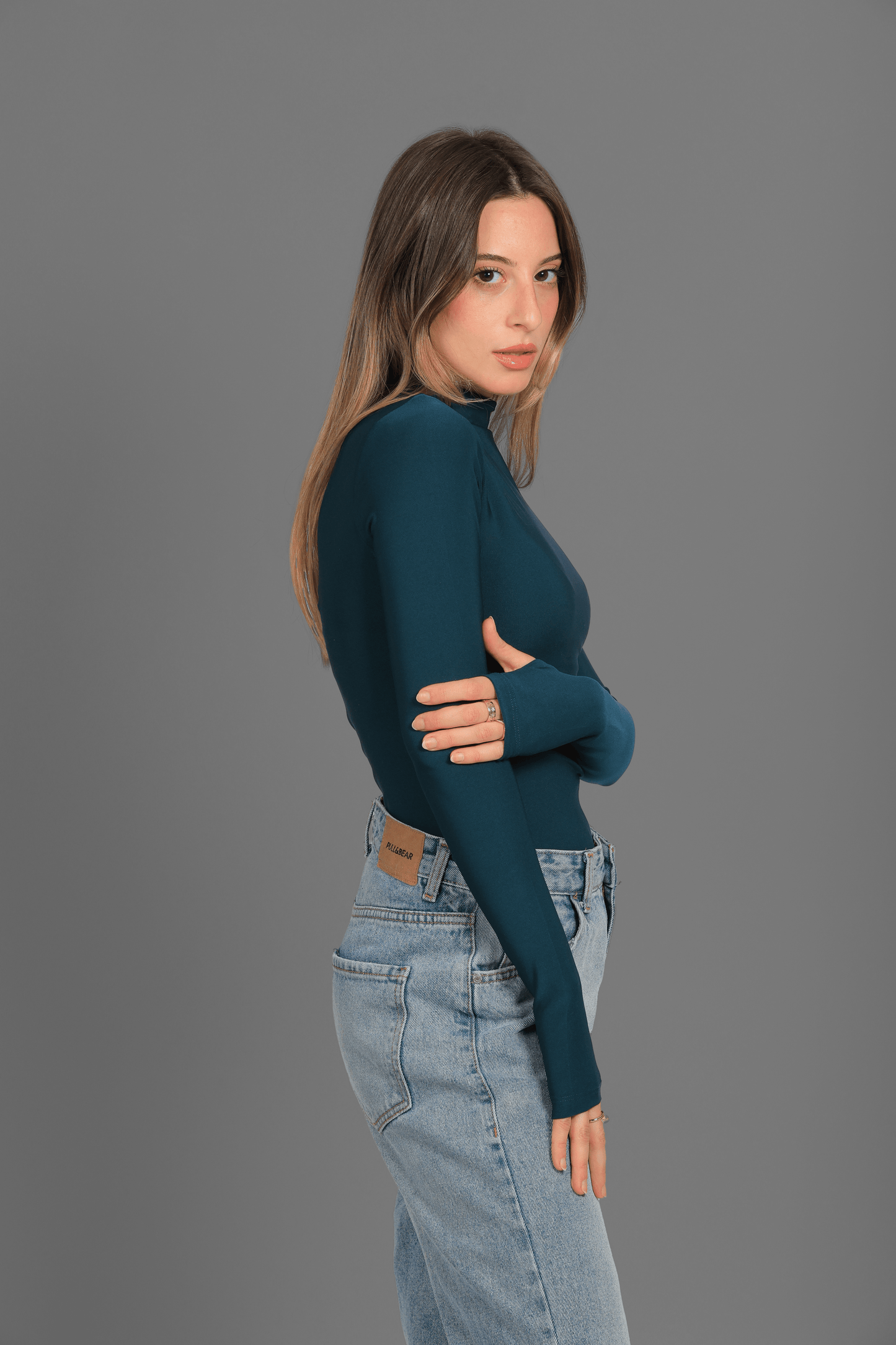 Teal Turtle Neck Long Sleeve Top