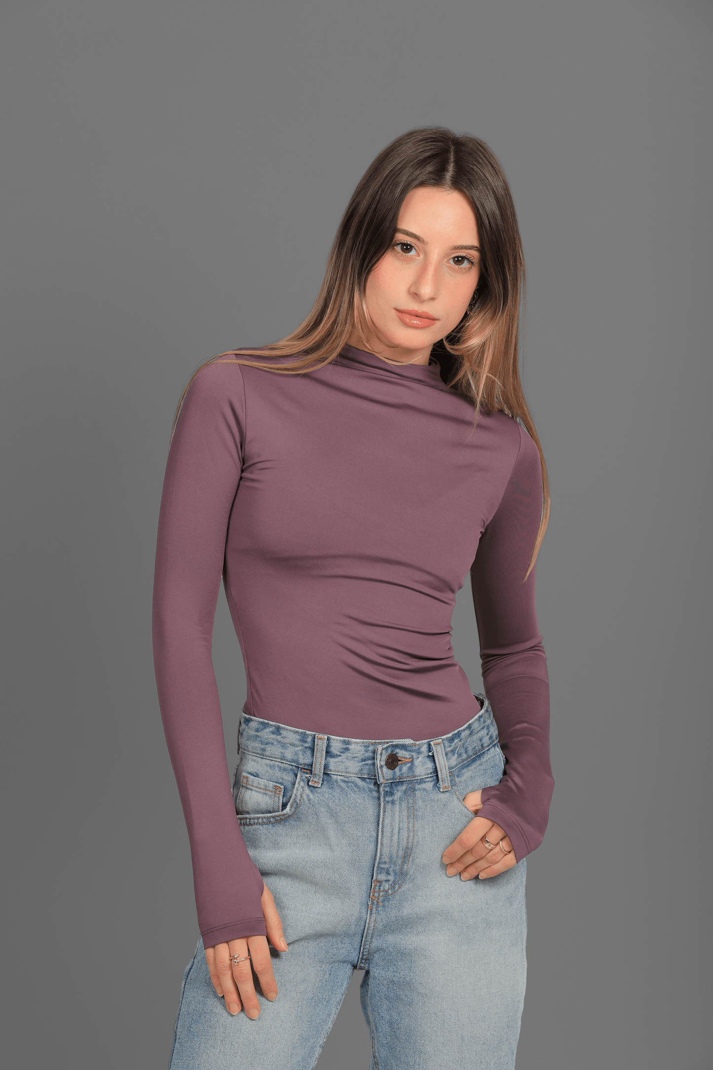 Purple Turtle Neck Long Sleeve Top