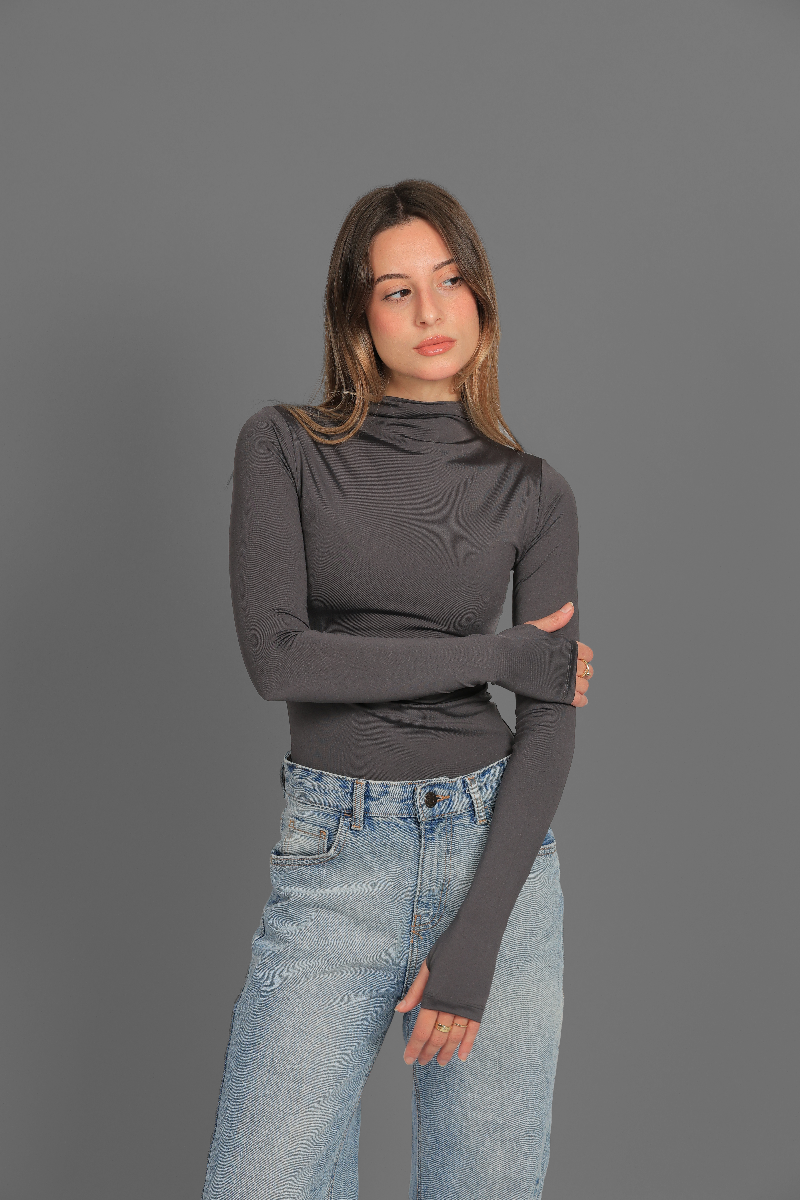 Charcoal Turtle Neck Long Sleeve Top