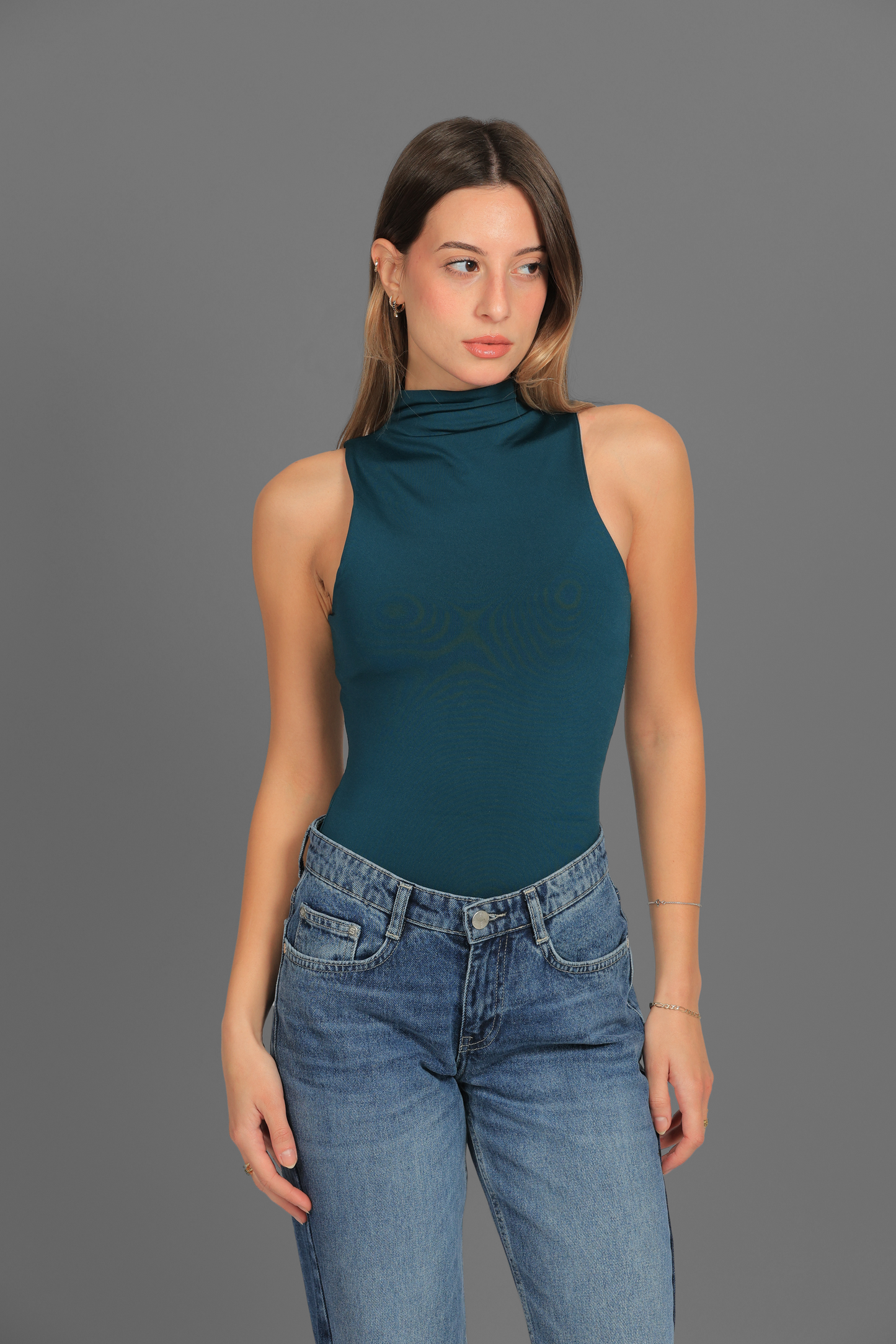 Teal Turtle Neck Sleeves Top