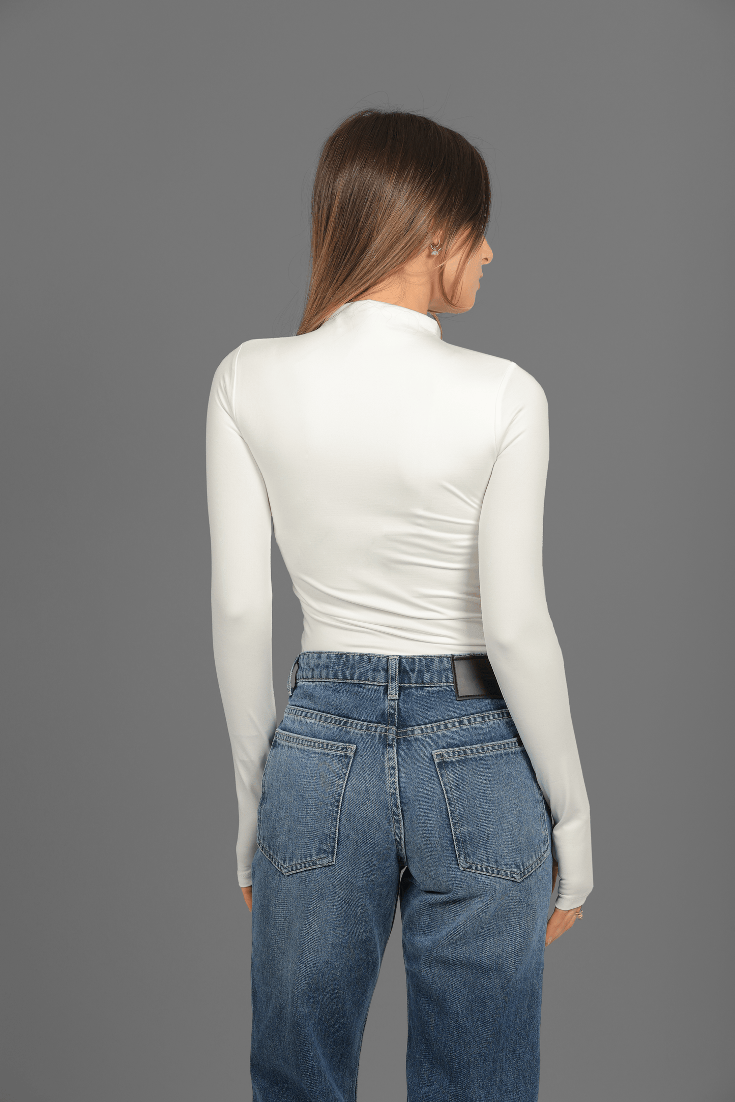 Off White Turtle Neck Long Sleeve Top