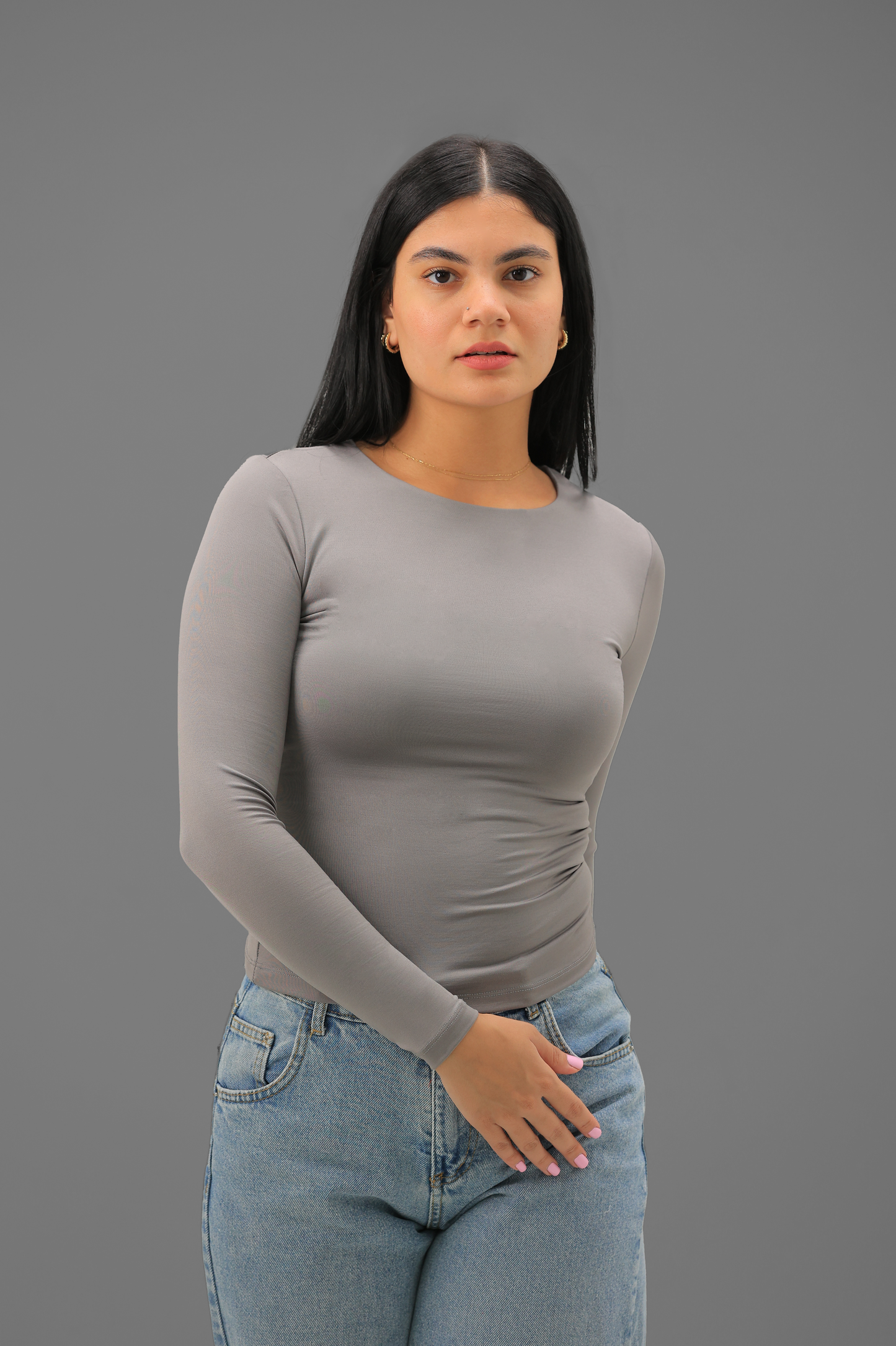 Grey Classic Long Sleeve Top