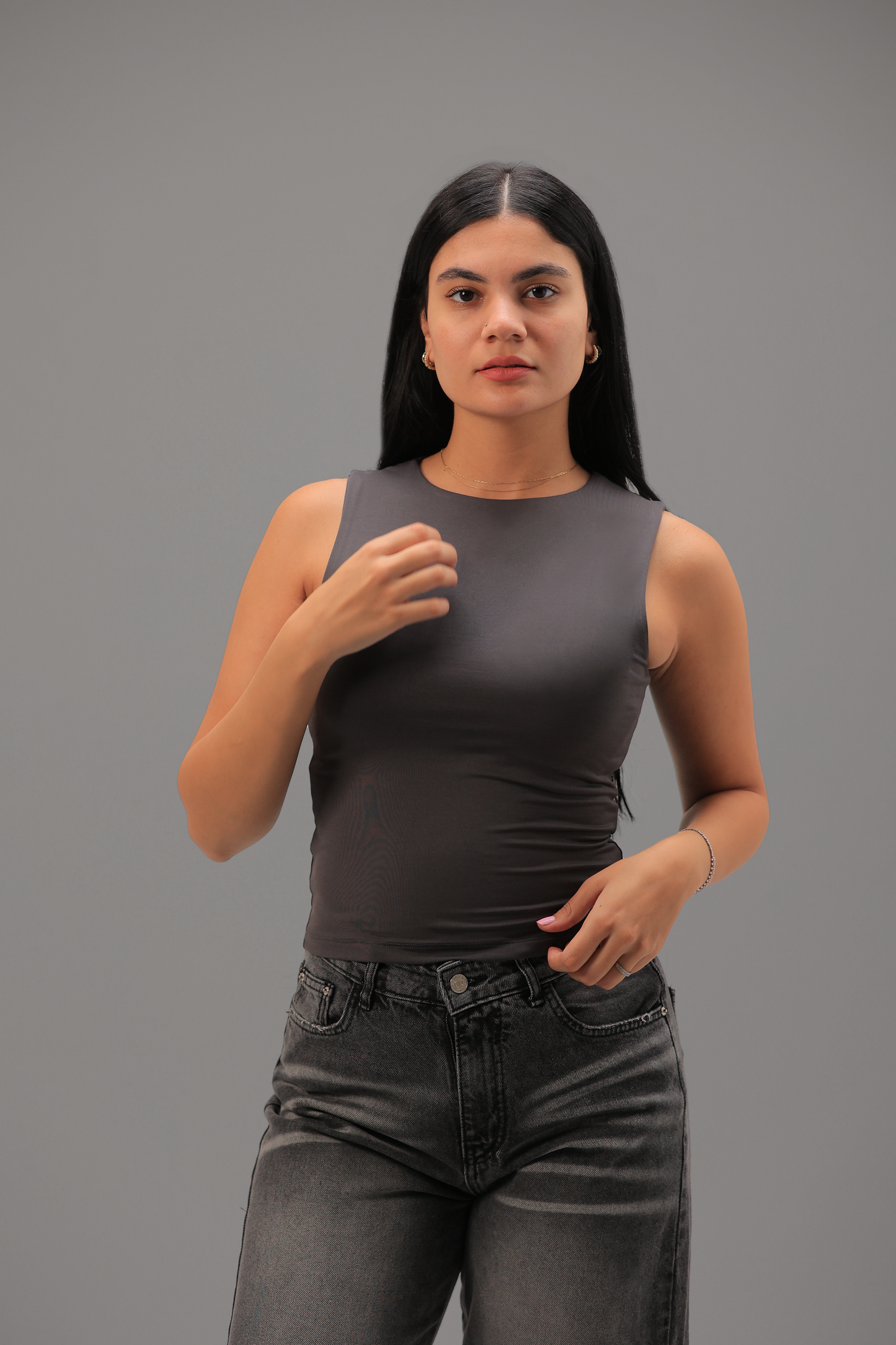 Charcoal High Neck Tank Top