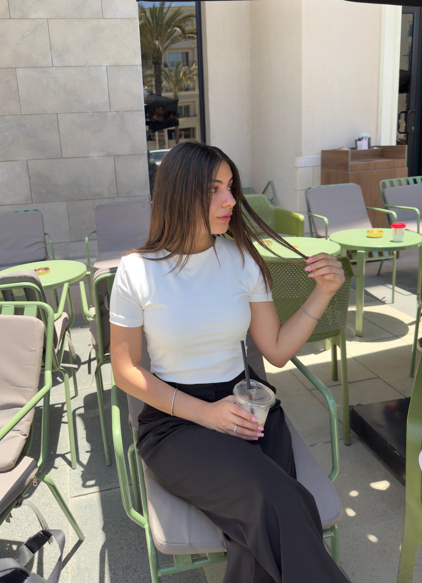 Off White High Neck Short Sleeve Top