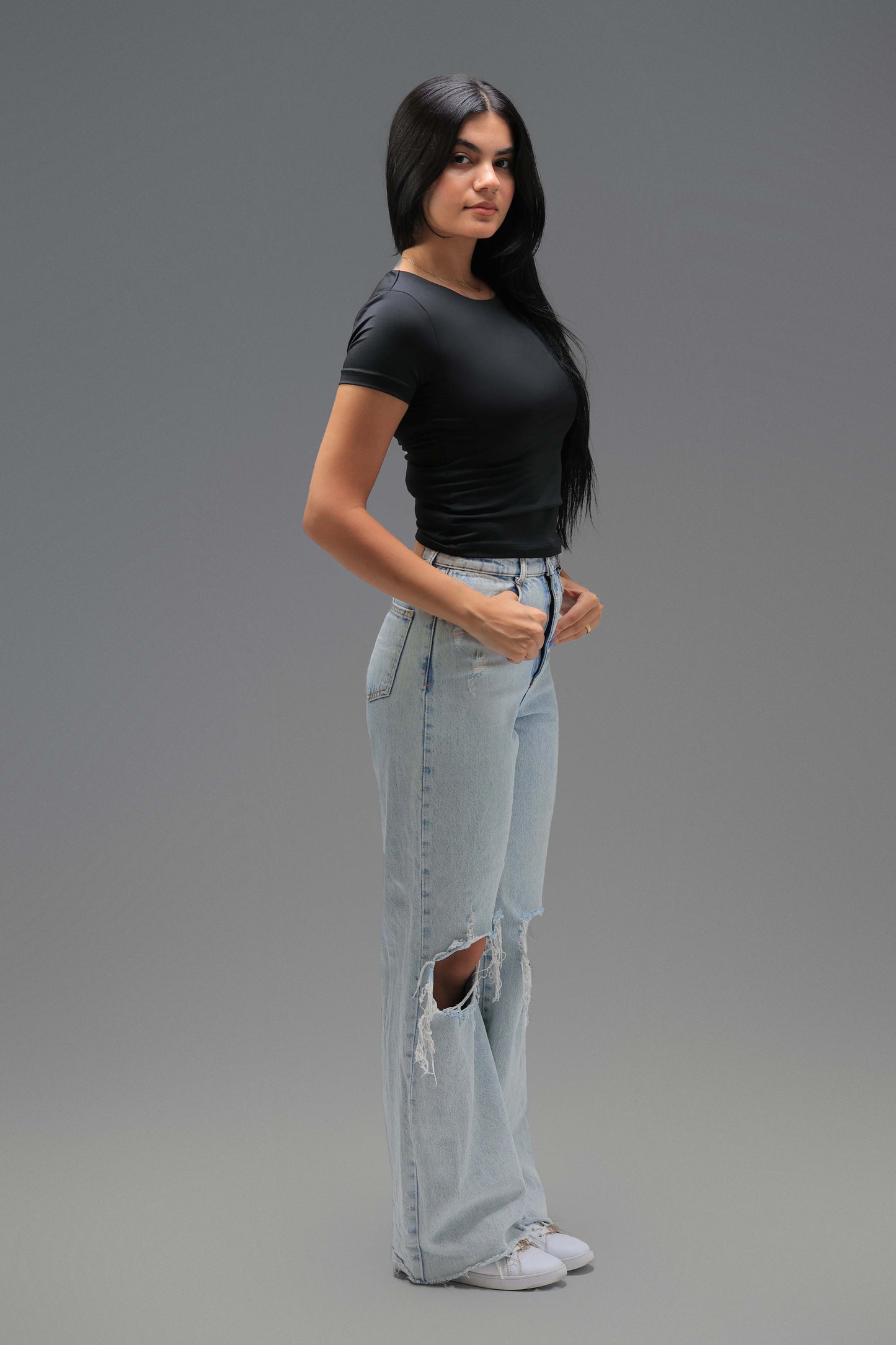 Black Classic Low Neck Short Sleeve Top