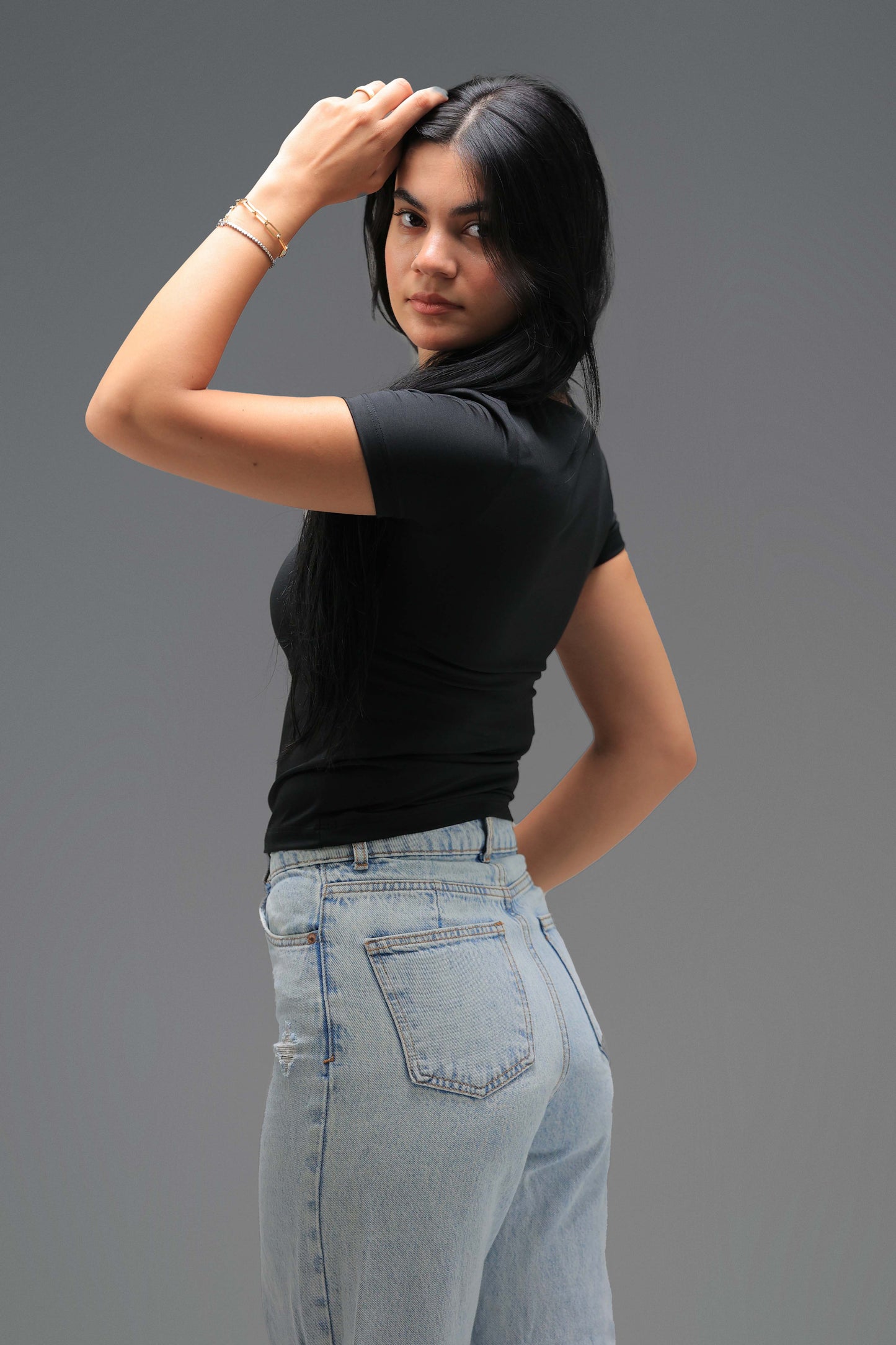Black Classic Low Neck Short Sleeve Top