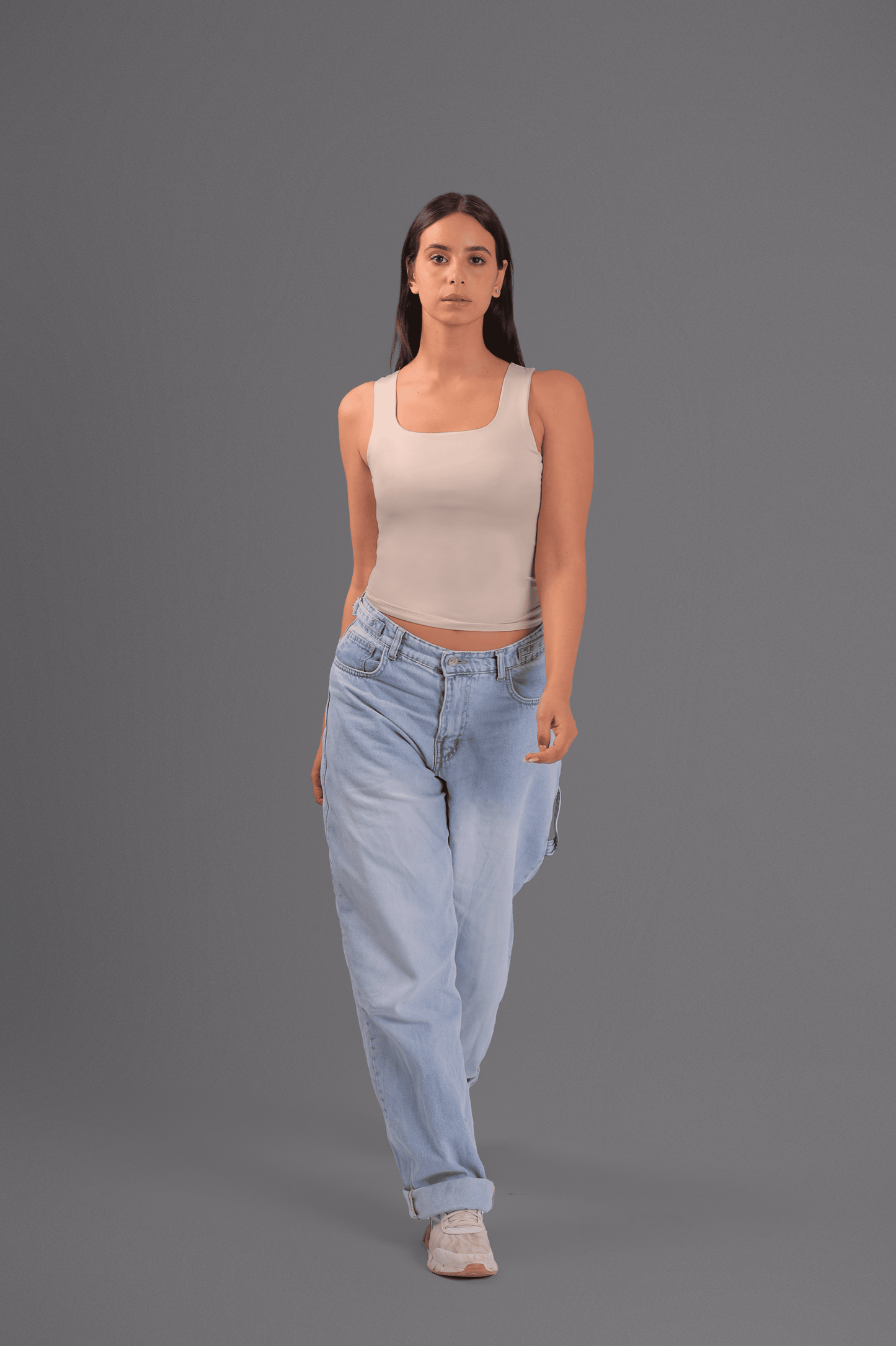 Beige Squared Neck Tank Top