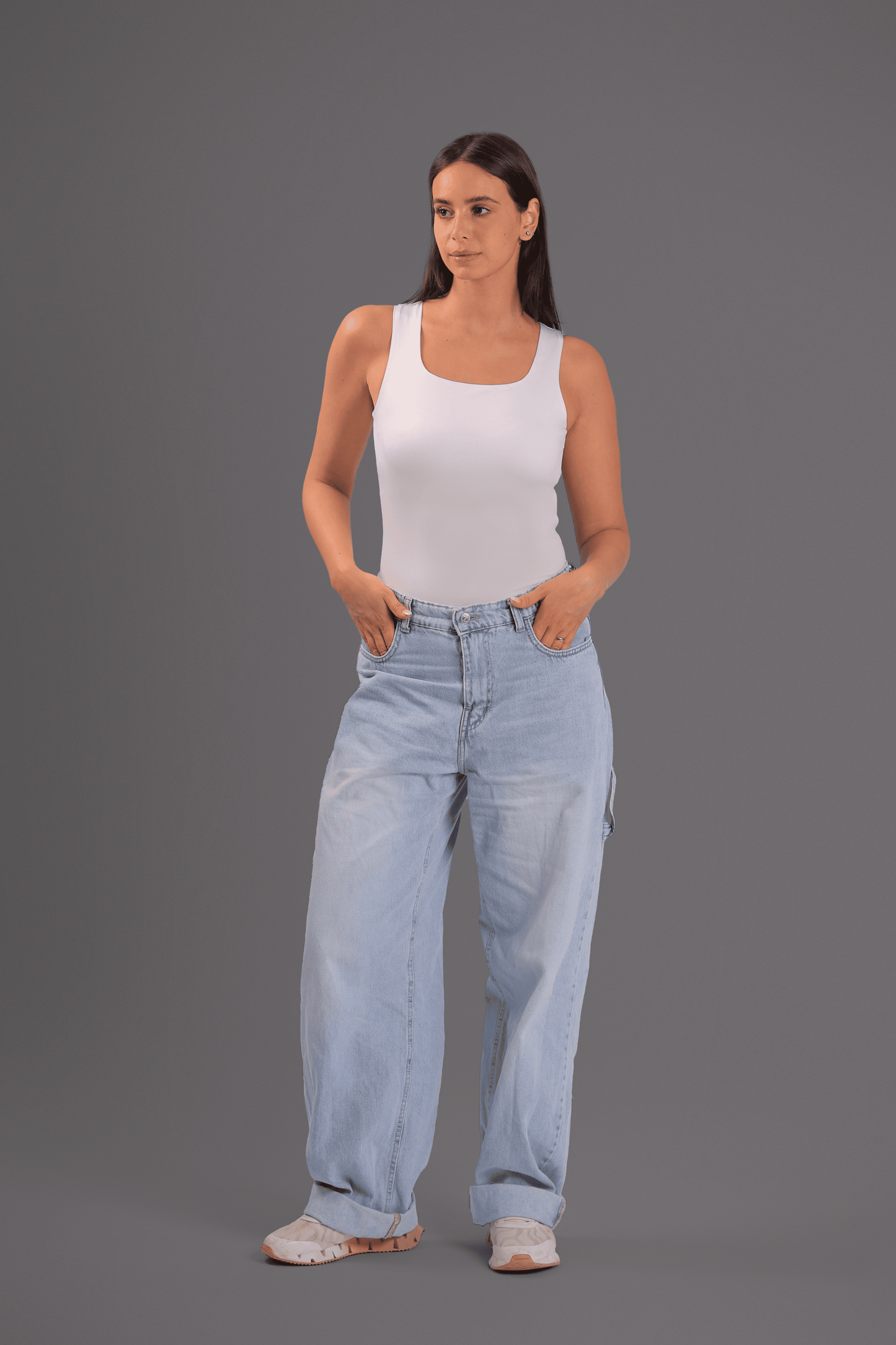 Off White Squared Neck Tank Top