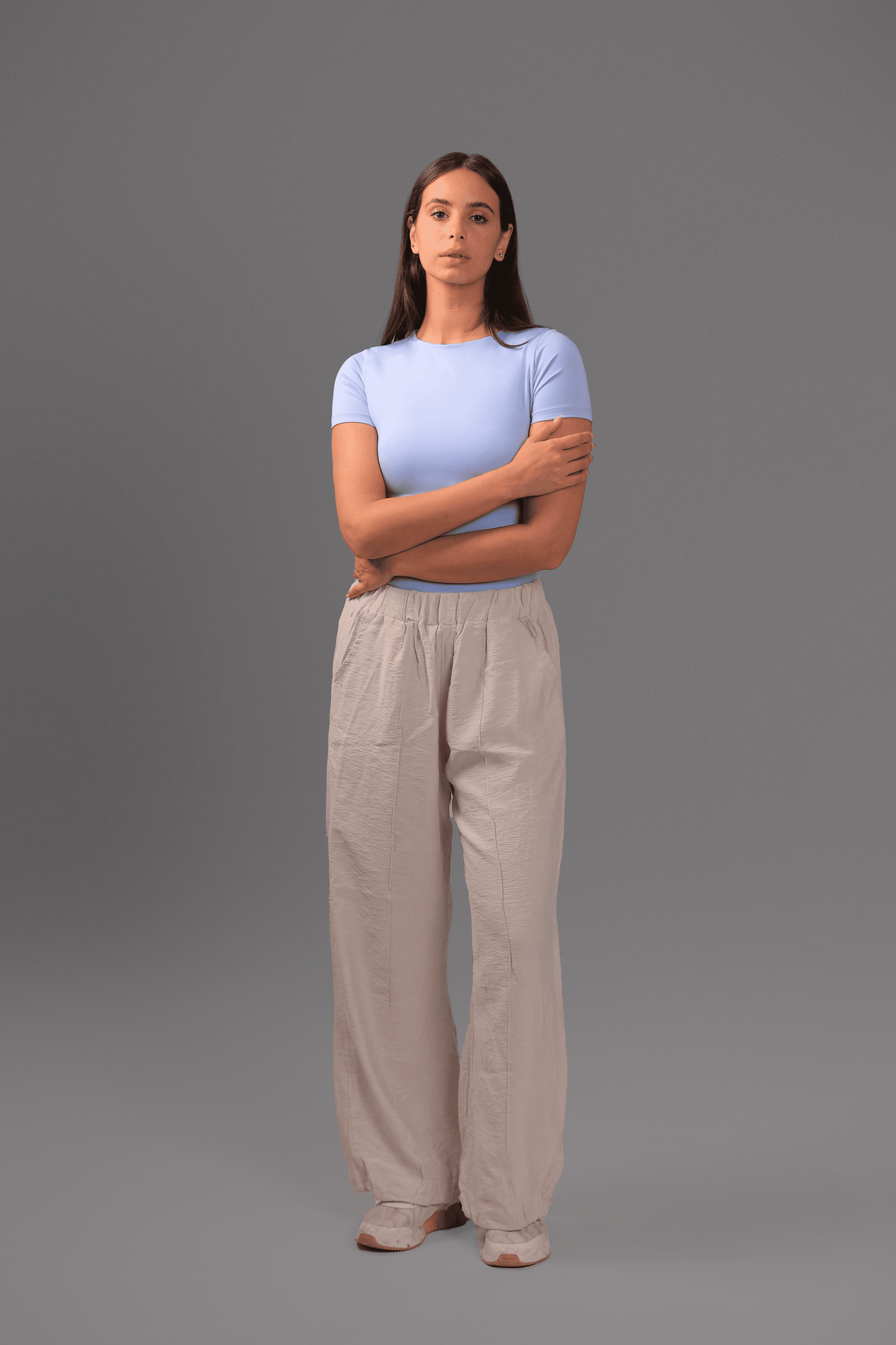 Baby Blue High Neck Short Sleeve Top