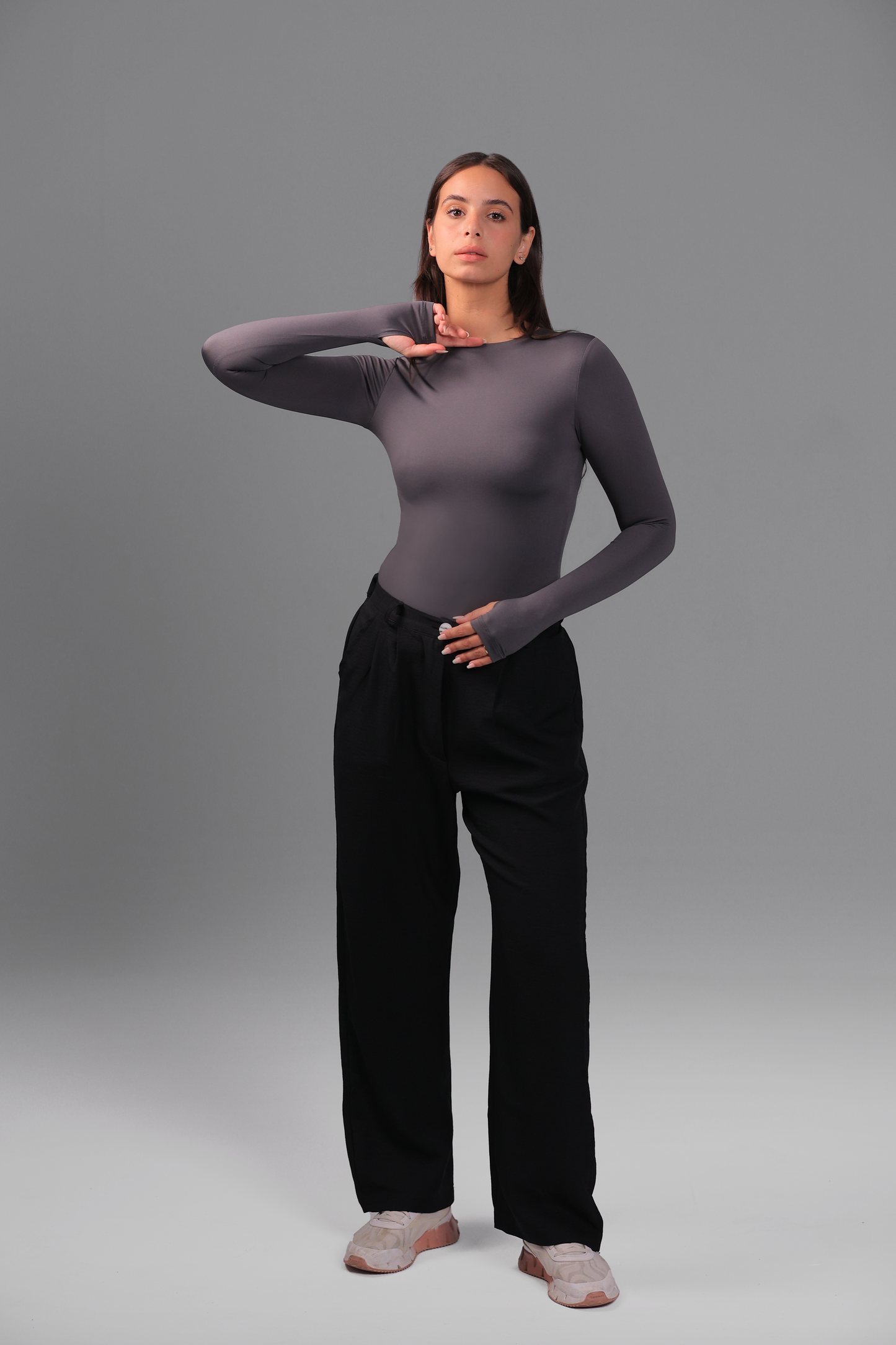 Charcoal Long Sleeve Top with Finger Hole