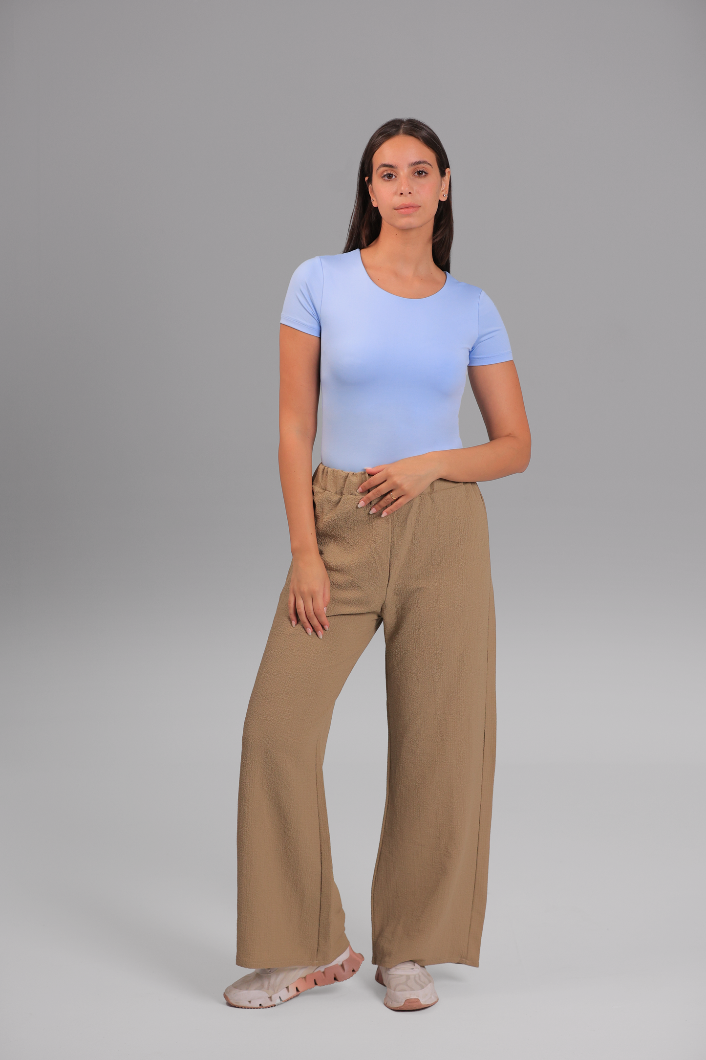 Baby Blue Classic Low Neck Short Sleeve Top