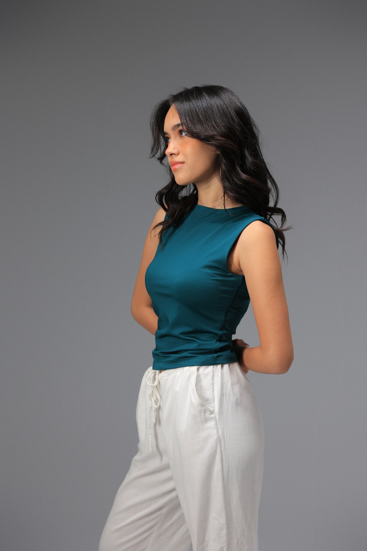 Teal High Neck Tank Top
