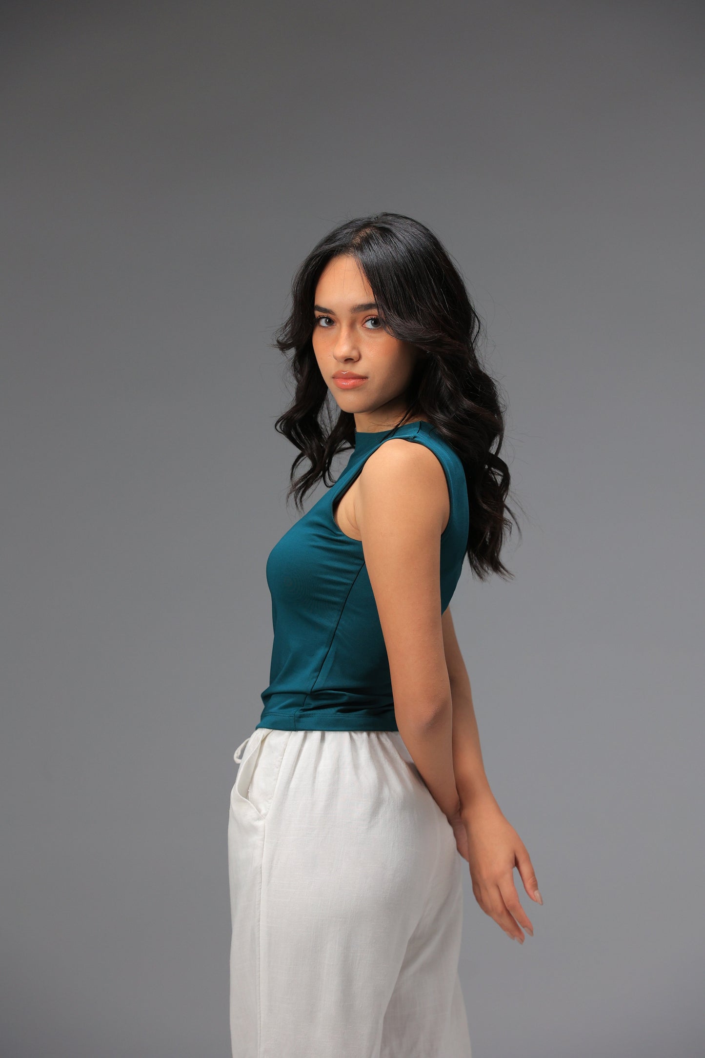 Teal High Neck Tank Top