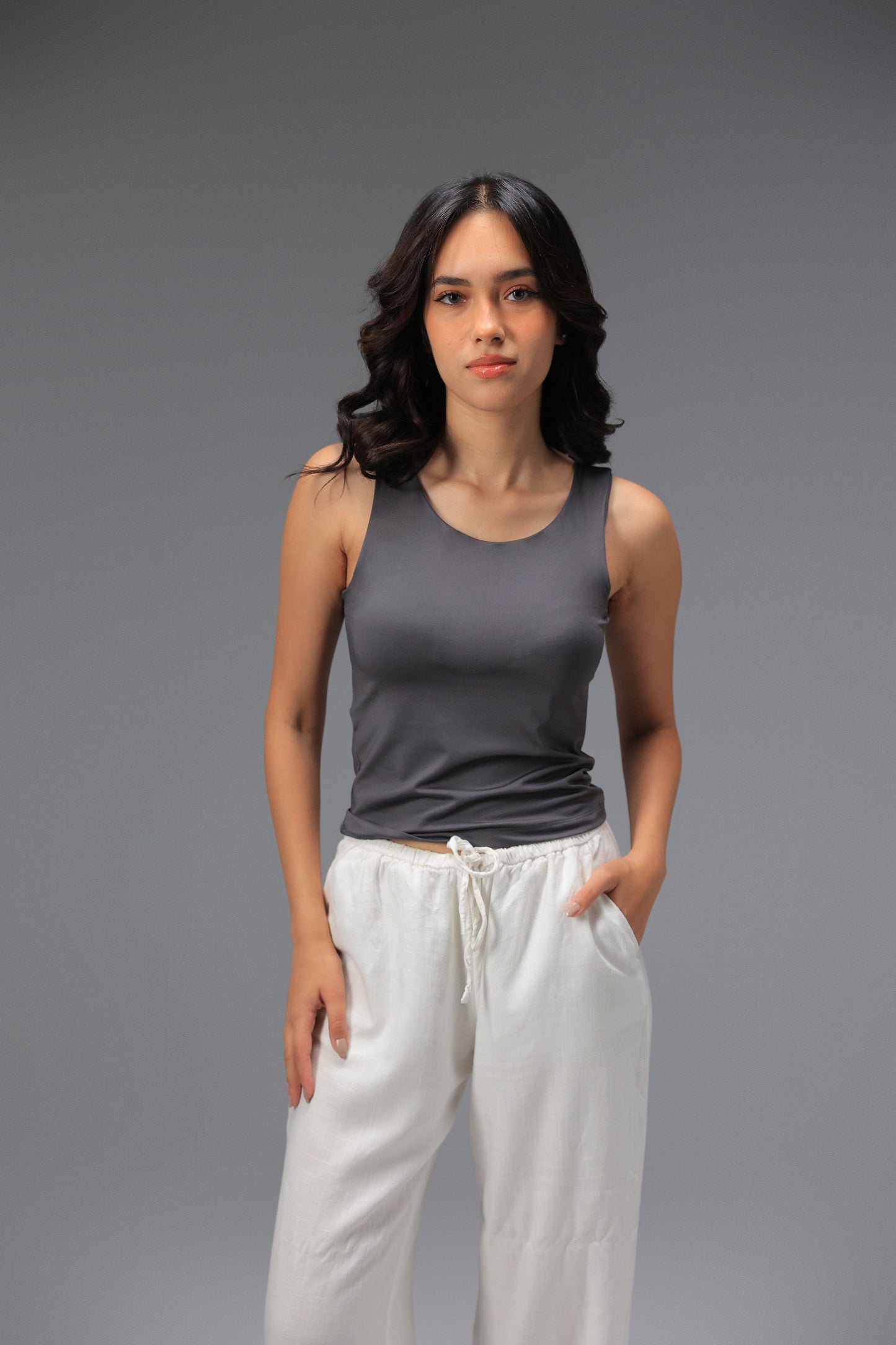 Charcoal Low Neck Tank Top
