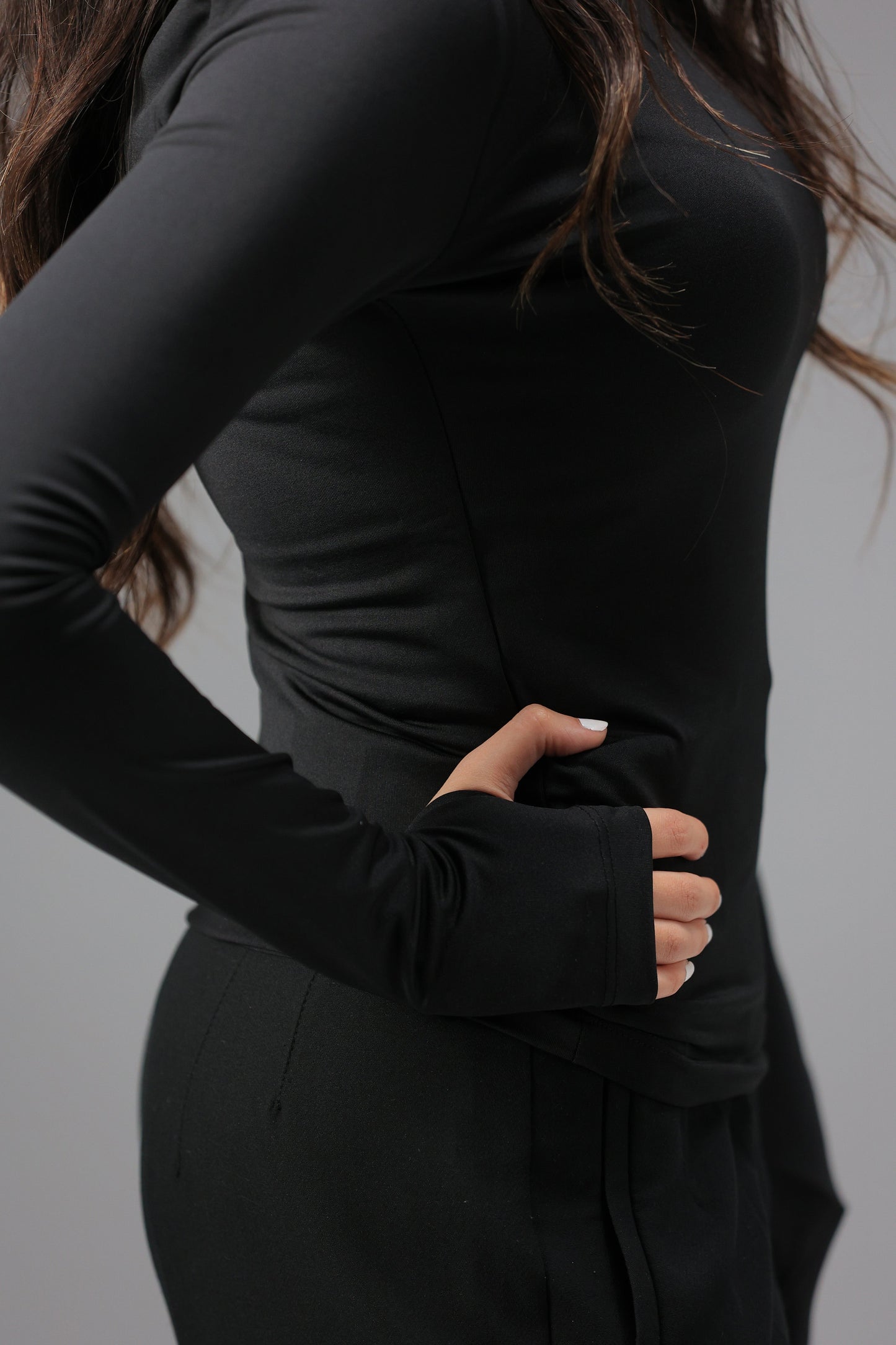 Black Long Sleeve Top with Finger Hole