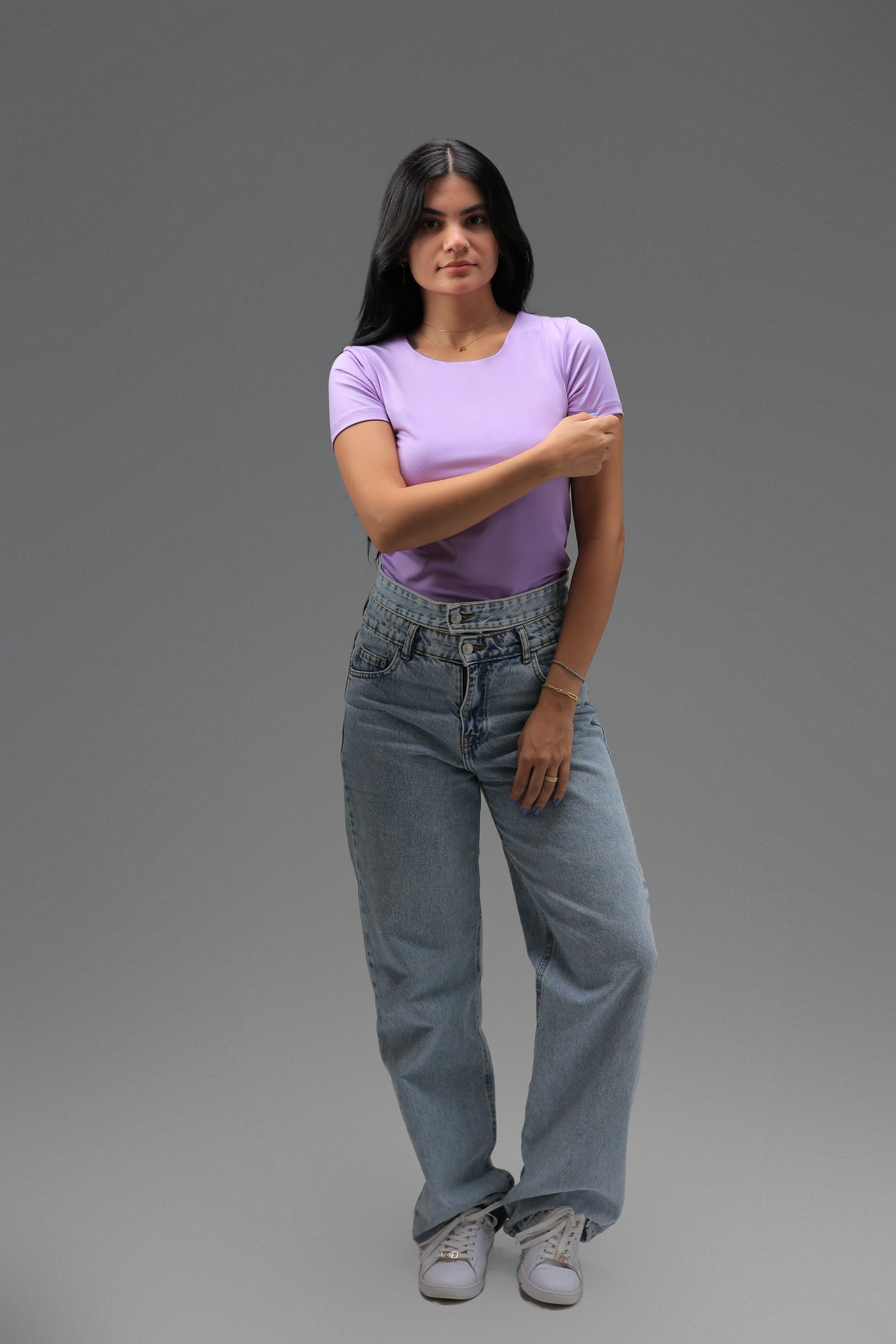 Lavender Classic Low Neck Short Sleeve Top