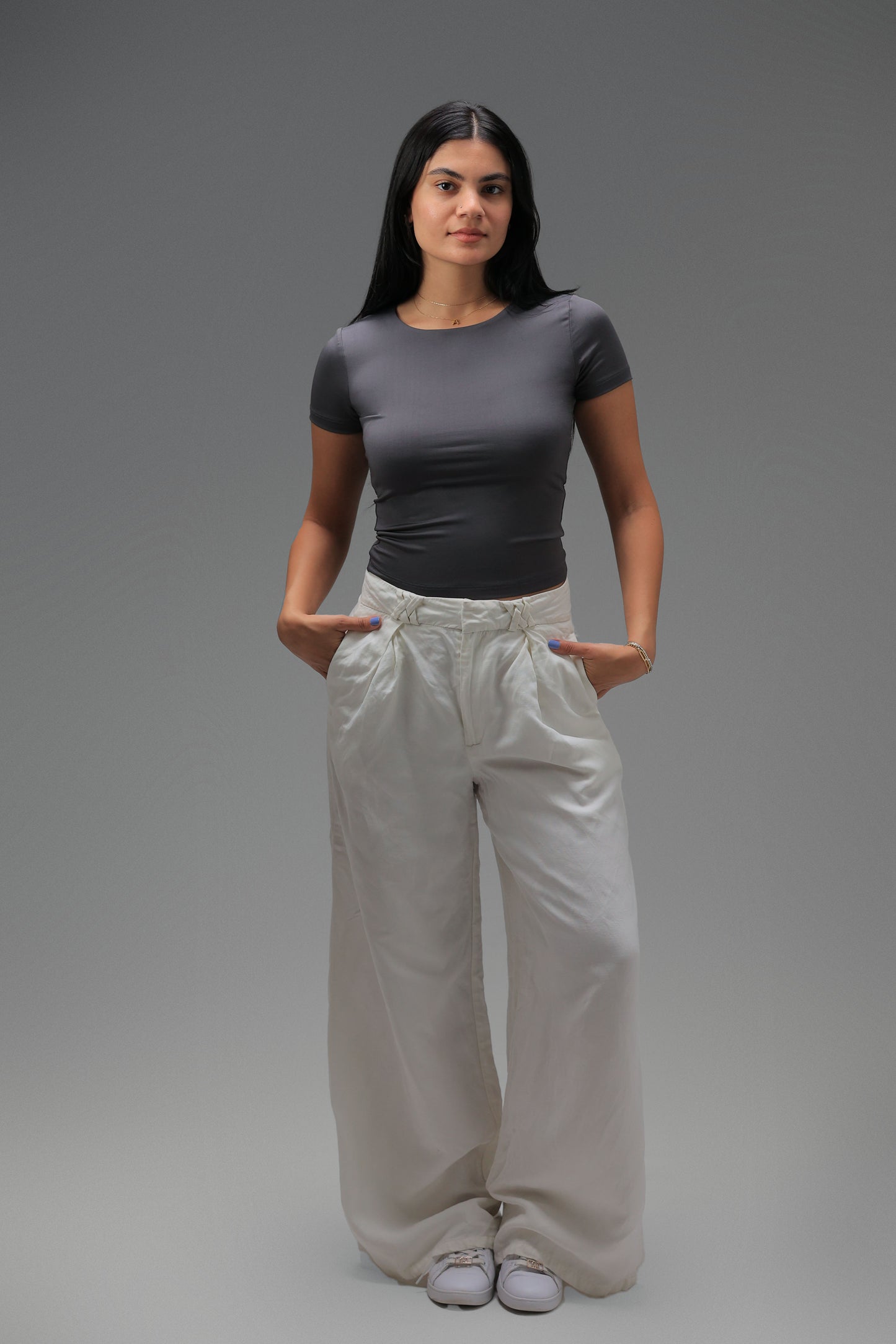 Charcoal Classic Low Neck Short Sleeve Top