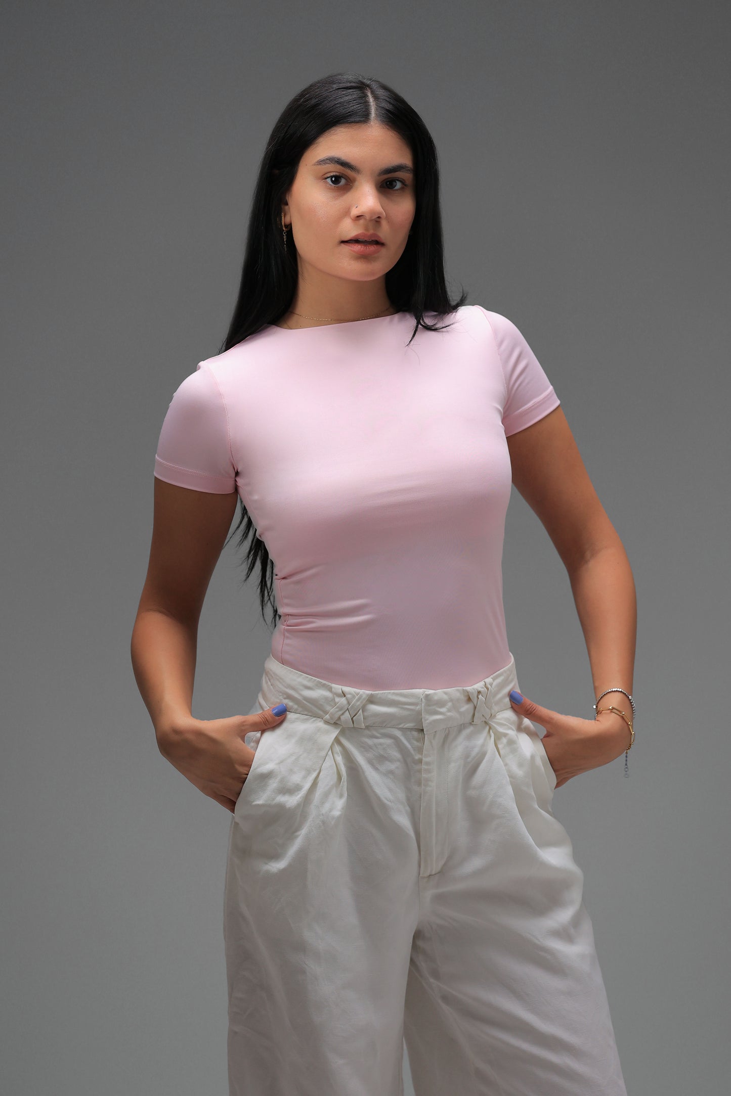 Rose High Neck Short Sleeve Top