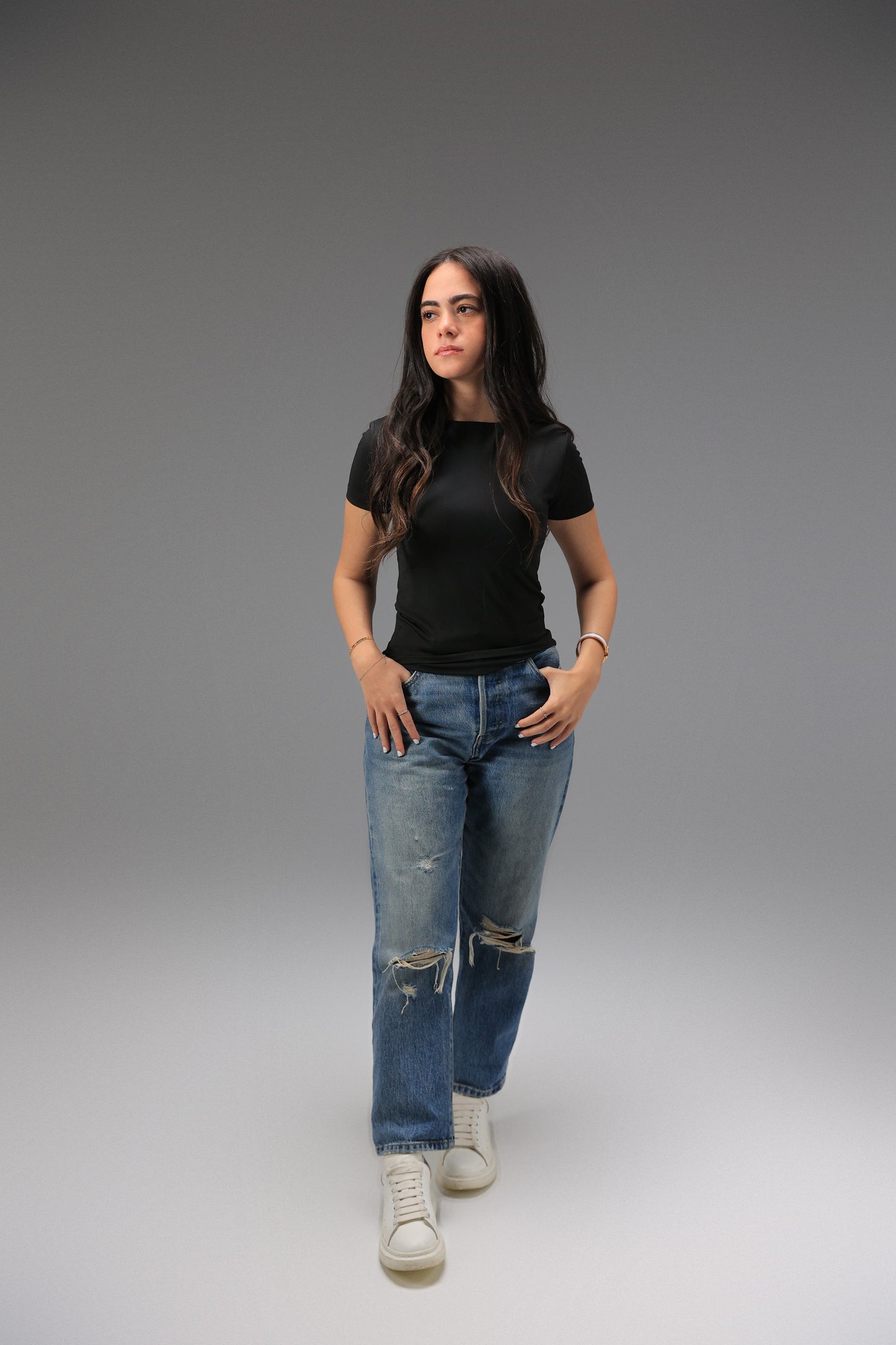 Black High Neck Short Sleeve Top