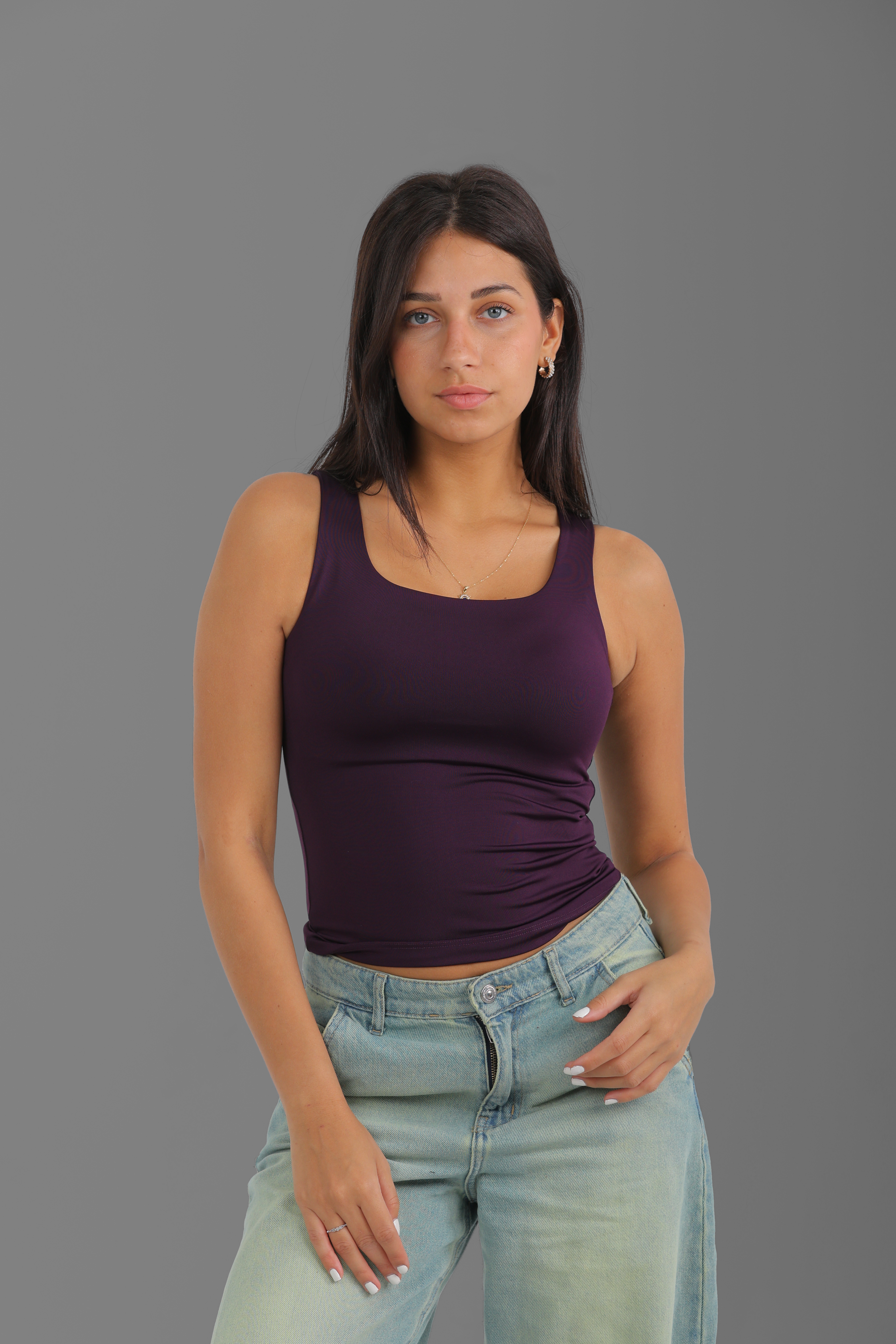 Square-Neck Tank Top - Aubergine
