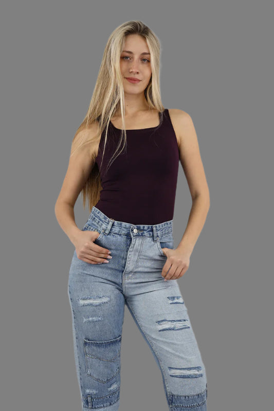 Aubergine Squared Neck Tank Top