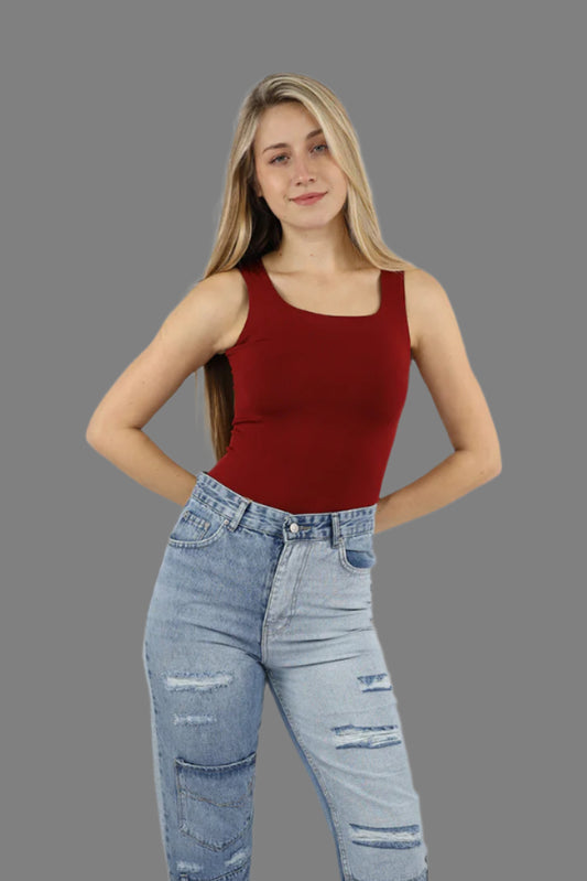 Maroon Squared Neck Tank Top
