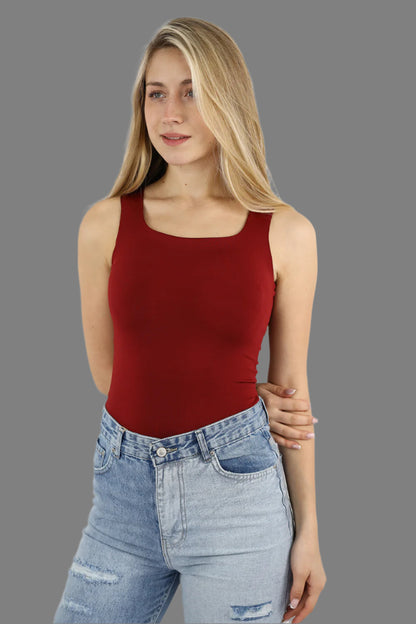 Maroon Squared Neck Tank Top