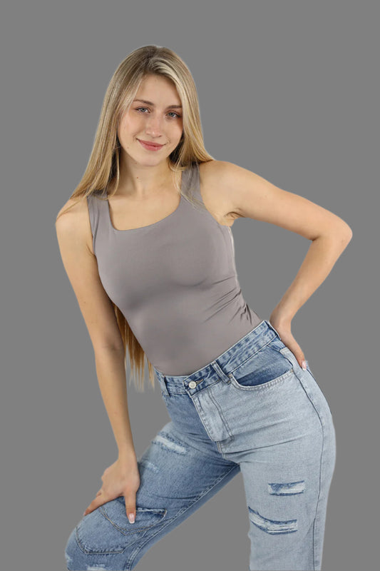 Grey Squared Neck Tank Top