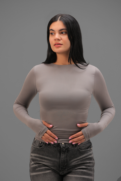 Grey Long Sleeve Top with Finger Hole