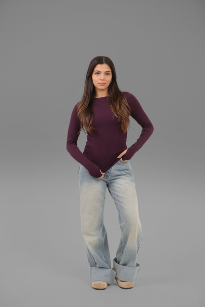 Aubergine Long Sleeve Top with Finger Hole
