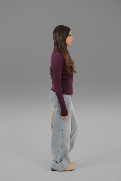 Aubergine Long Sleeve Top with Finger Hole
