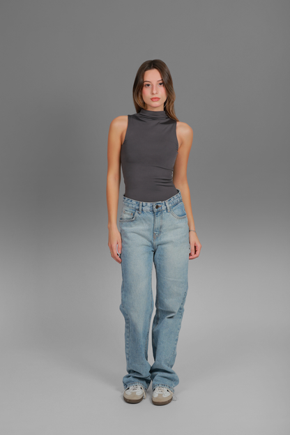 Charcoal Turtle Neck Sleeves Top