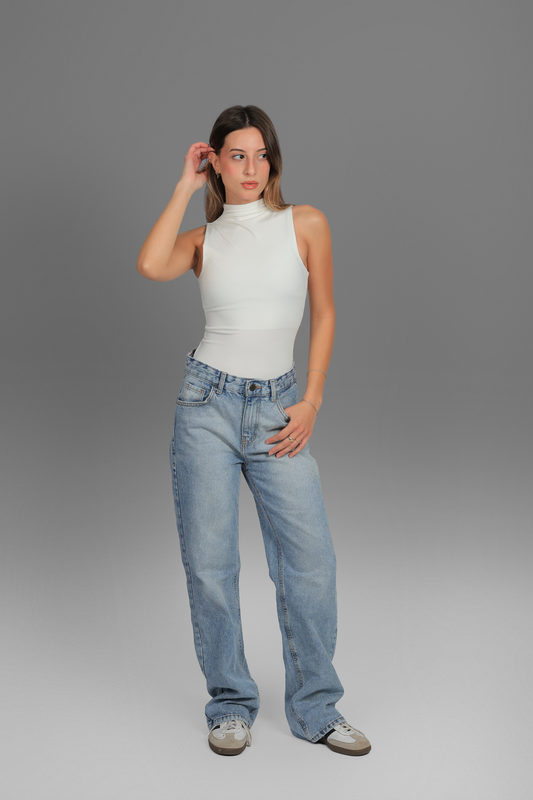 Off White Turtle Neck Sleeves Top