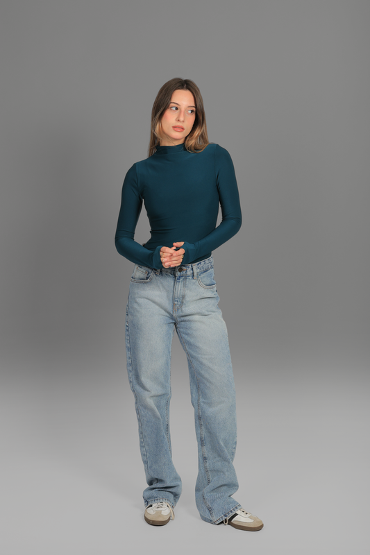 Teal Turtle Neck Long Sleeve Top