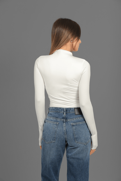 Off White Turtle Neck Long Sleeve Top