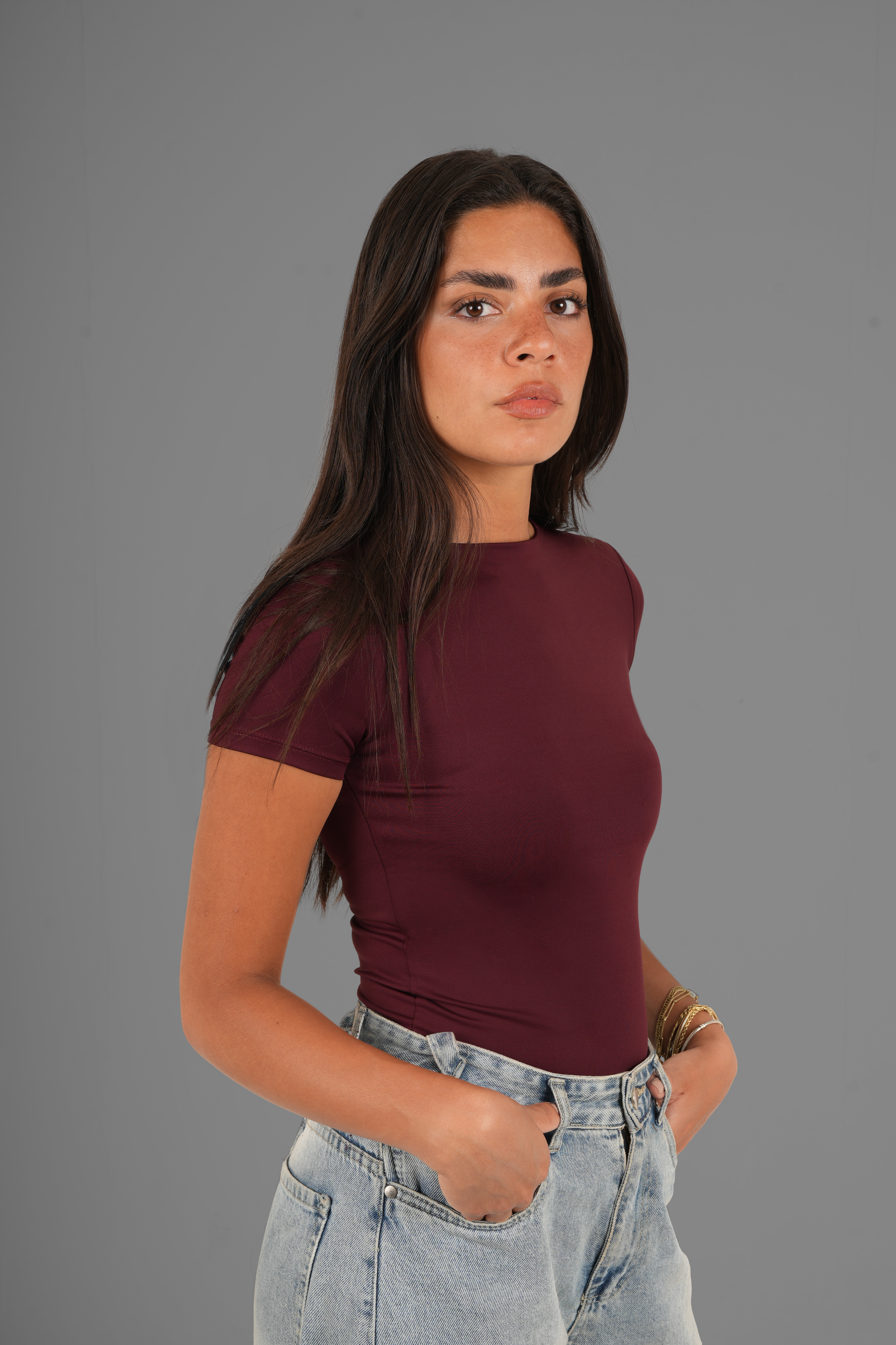 Classic Crewneck Short Sleeve Top - Burgundy