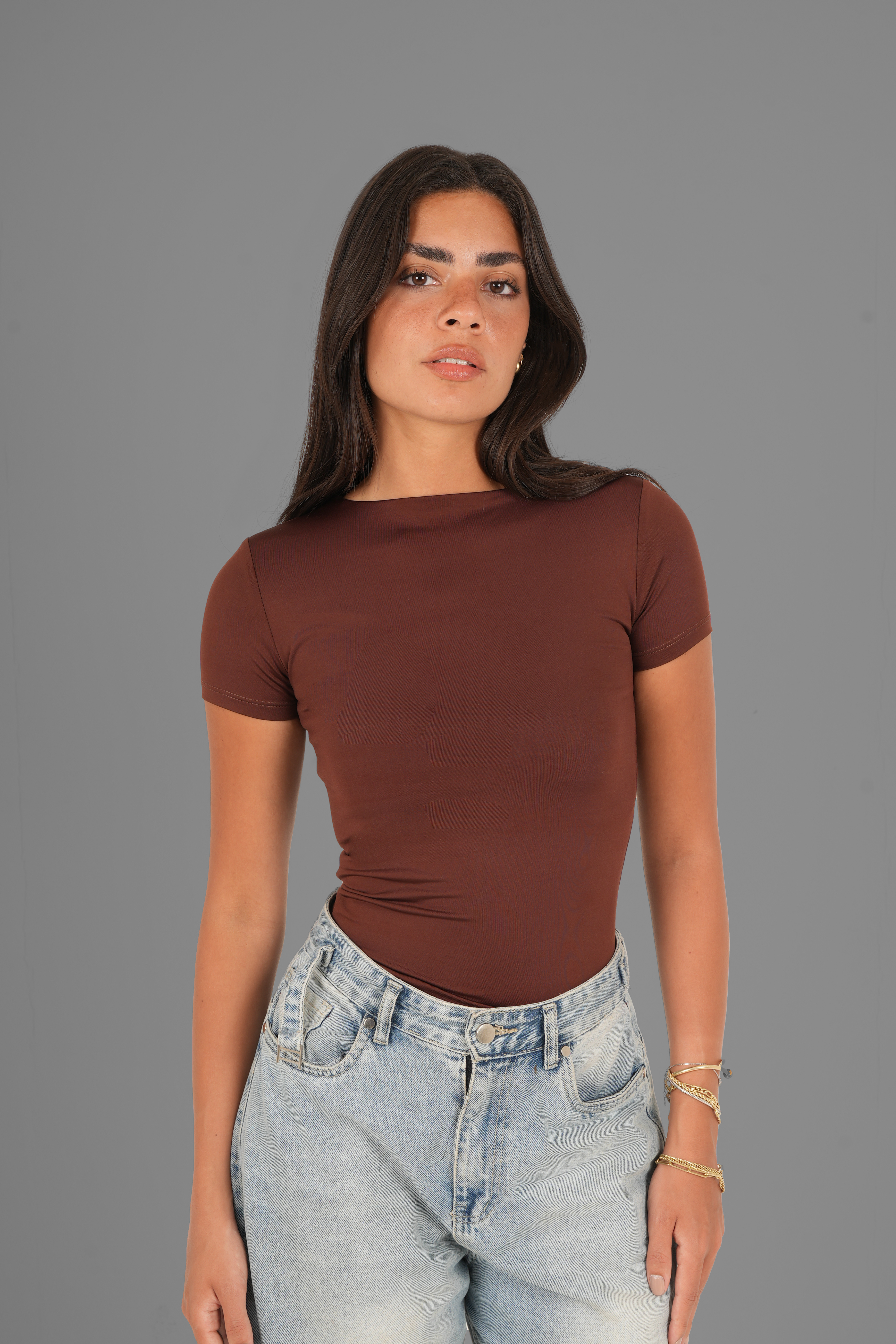 Classic Crewneck Short Sleeve Top - Brown