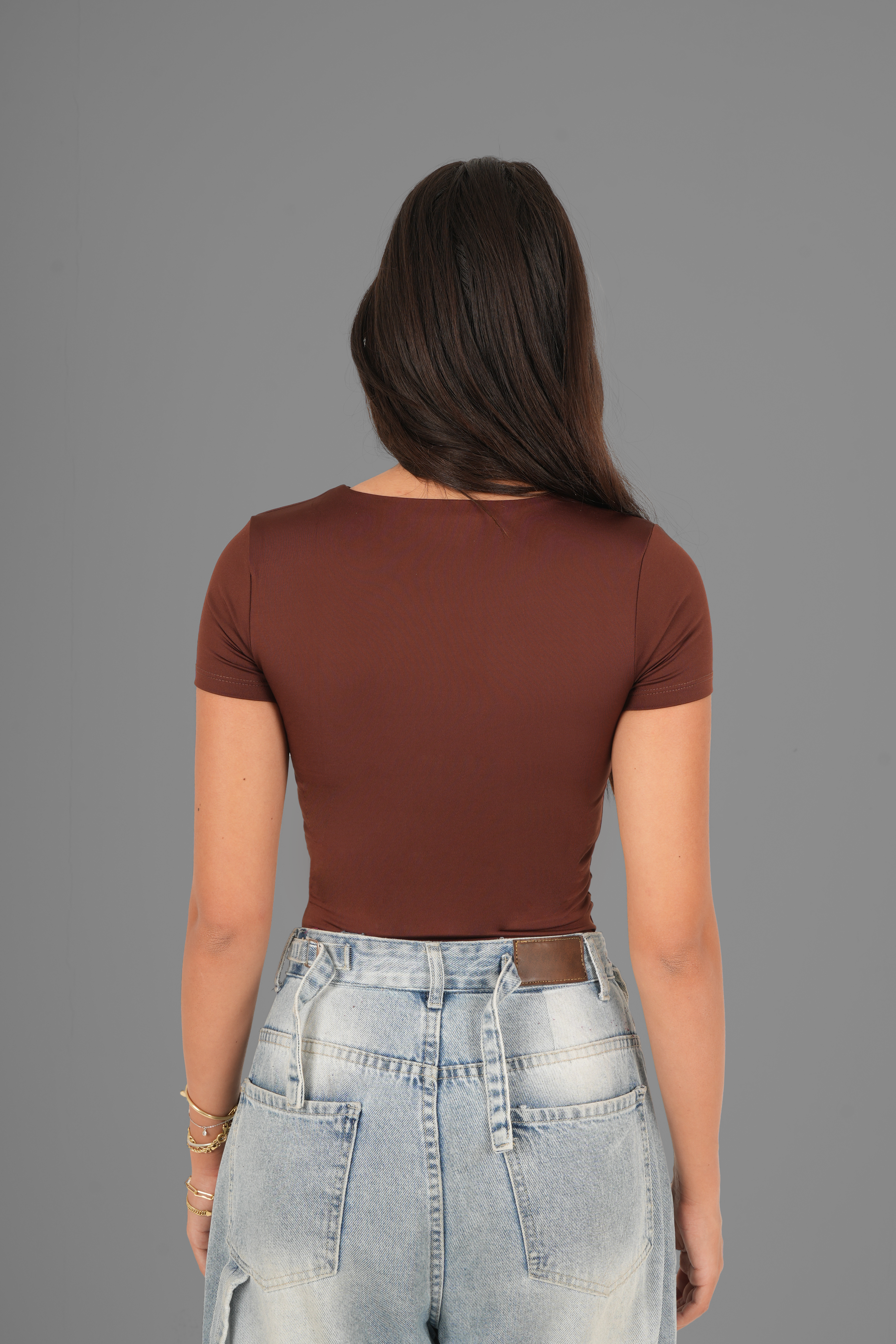 Classic Crewneck Short Sleeve Top - Brown