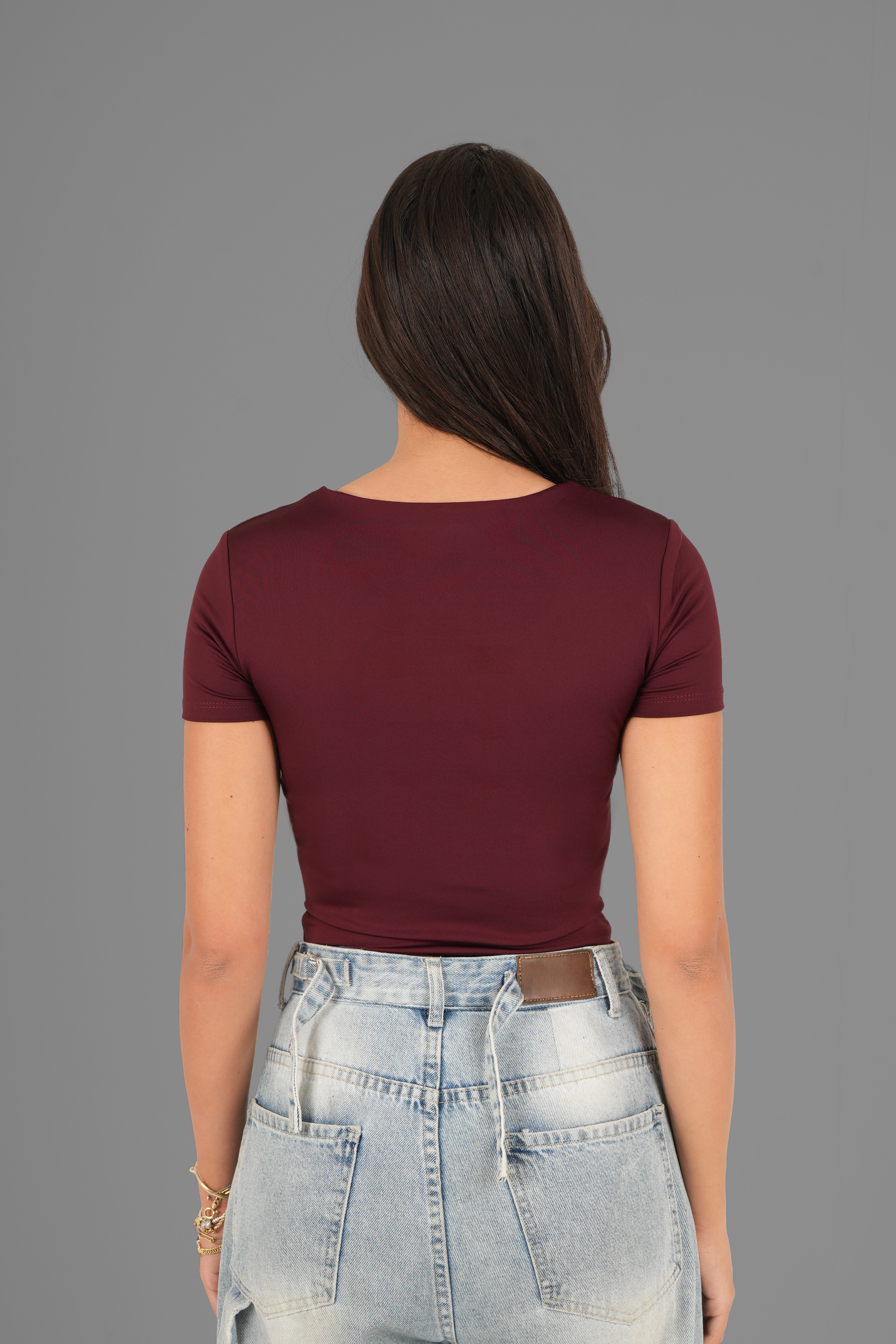 Classic Crewneck Short Sleeve Top - Burgundy