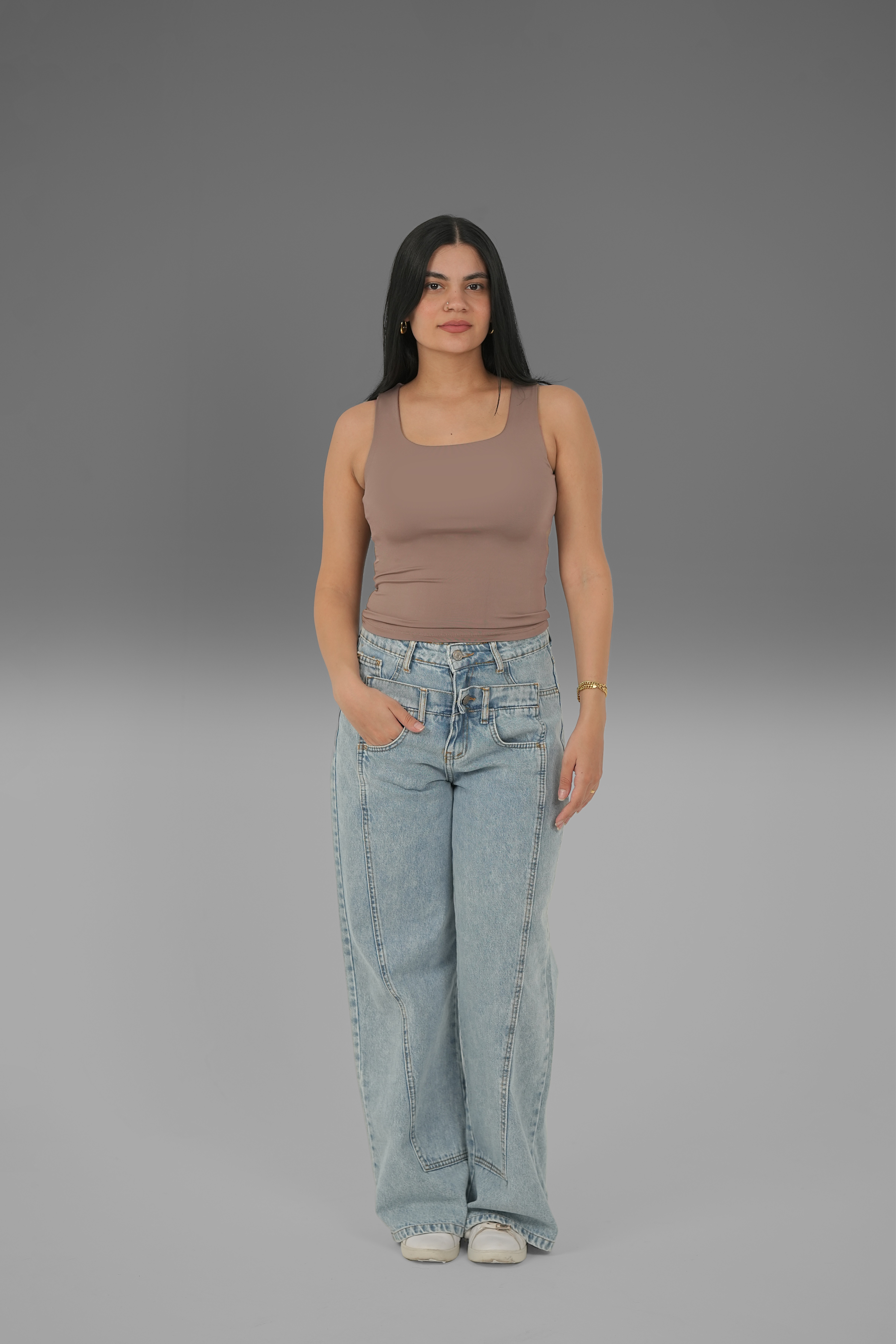 Square-Neck Tank Top - Café