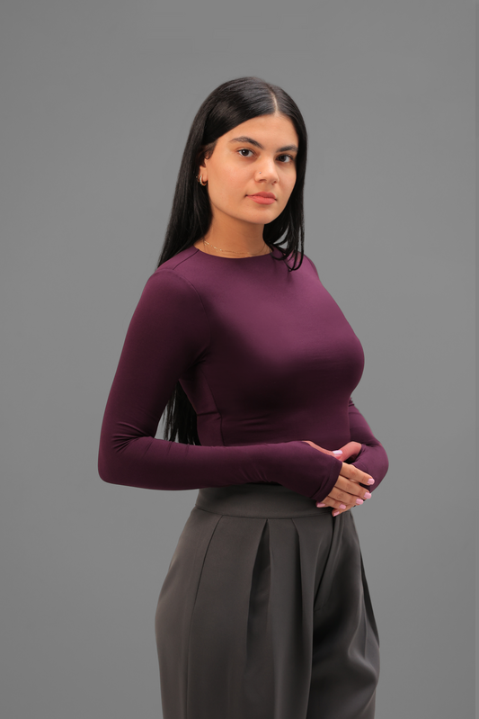 Aubergine Long Sleeve Top with Finger Hole