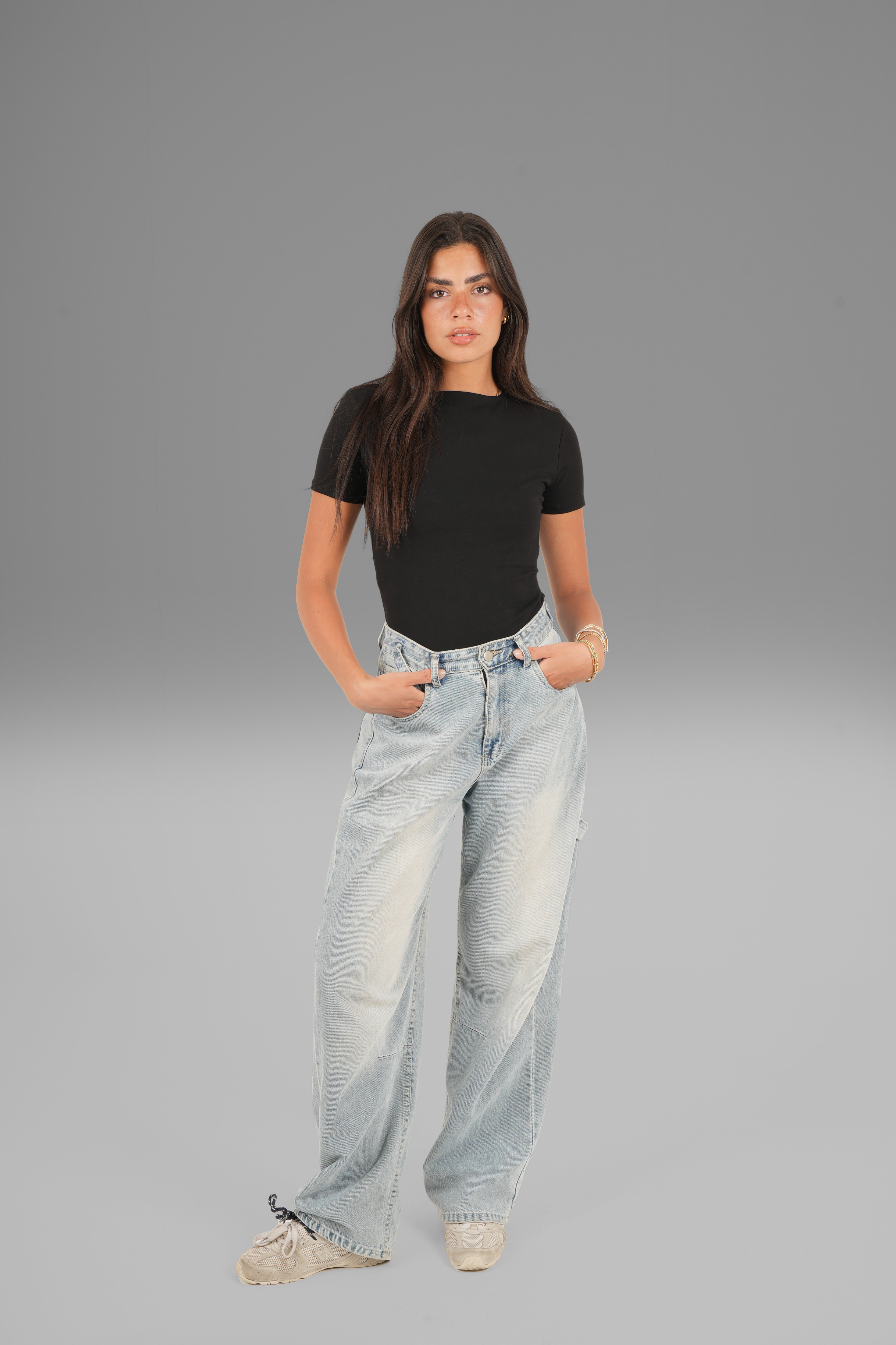 Cotton High Round Neck Short Sleeve Top - Black