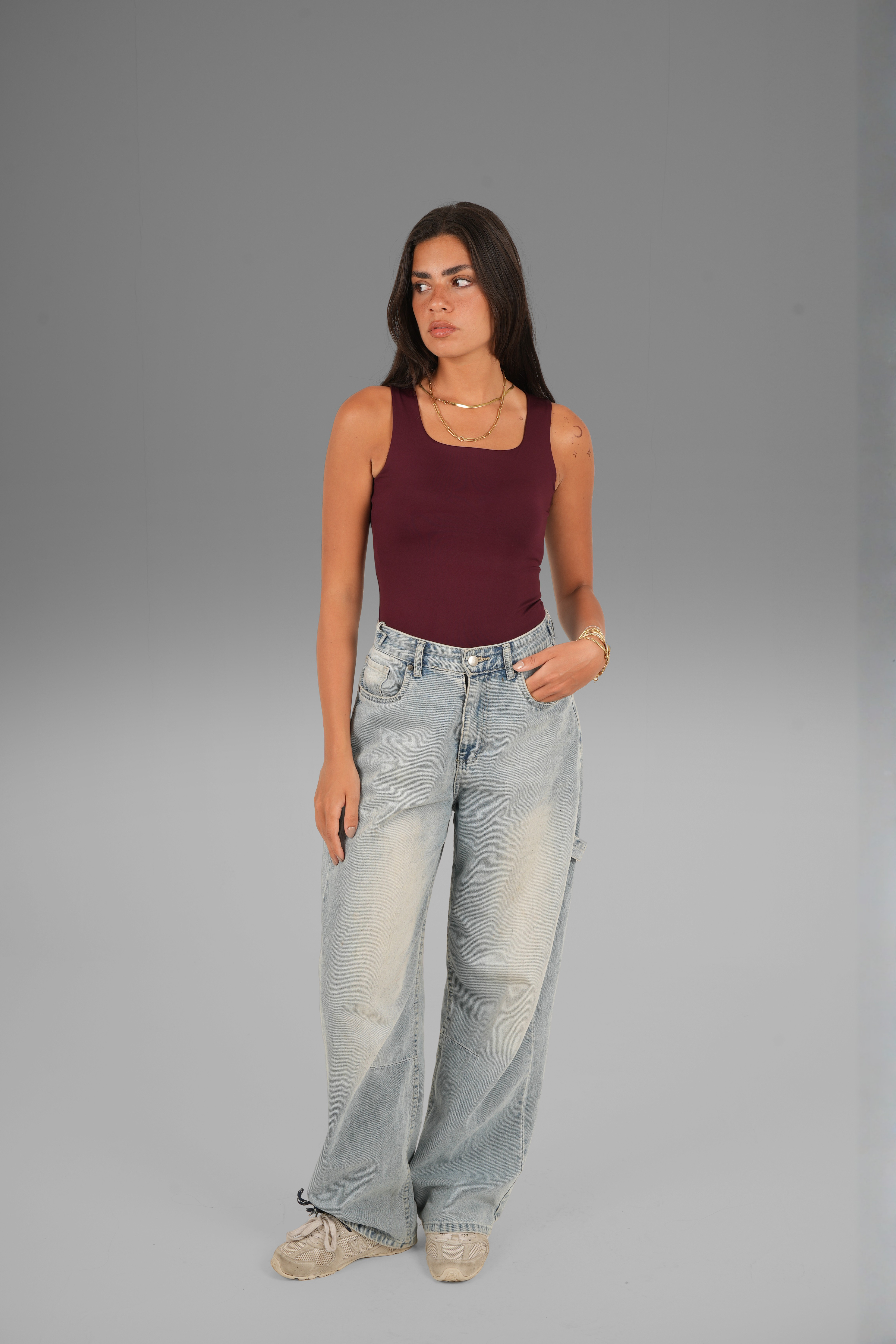 Square-Neck Tank Top - Burgundy