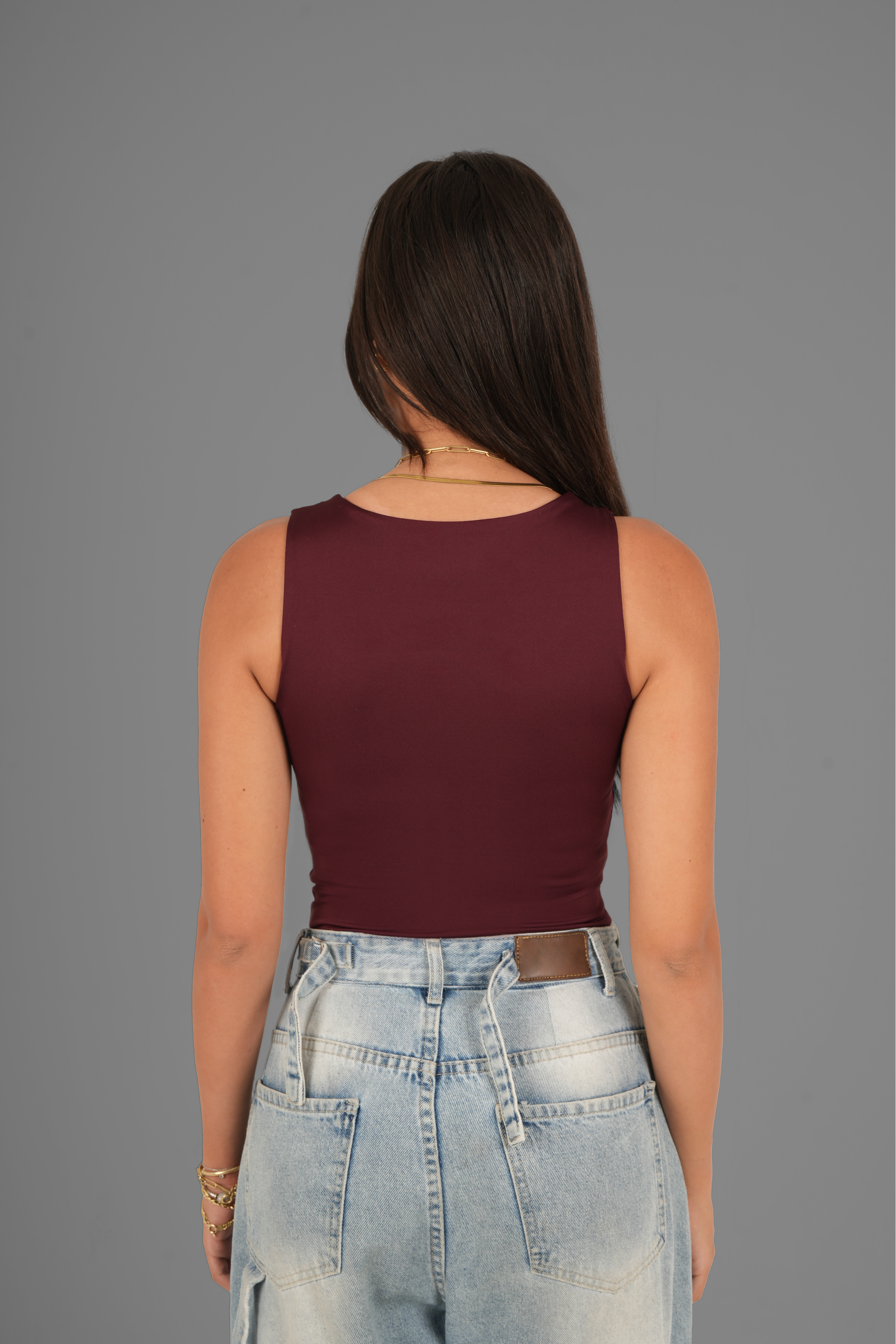 Square-Neck Tank Top - Burgundy