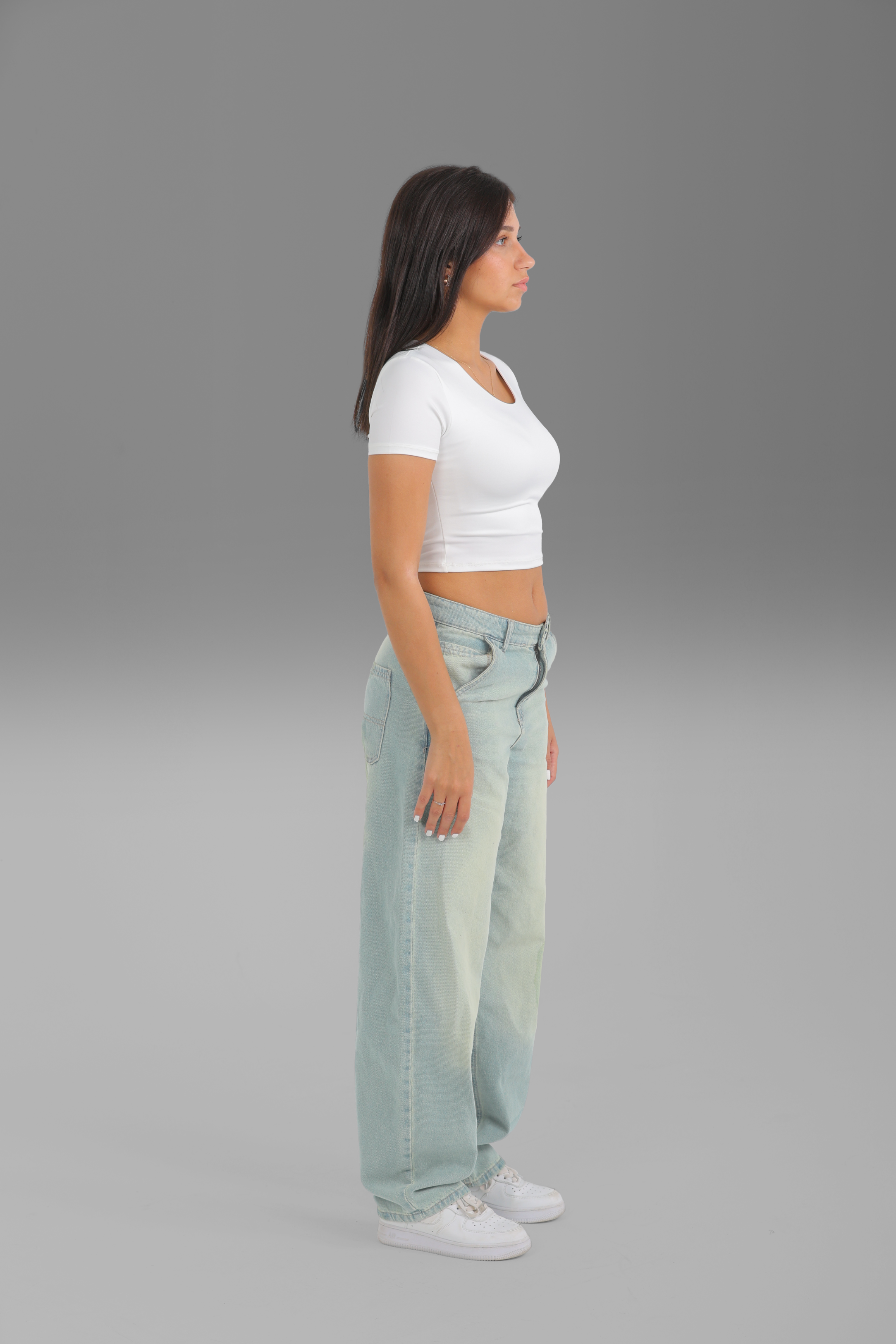 Women’s Off-White Round-Neck Short Sleeve Crop Top – Lightweight Soft Stretch Basic, Made in Egypt