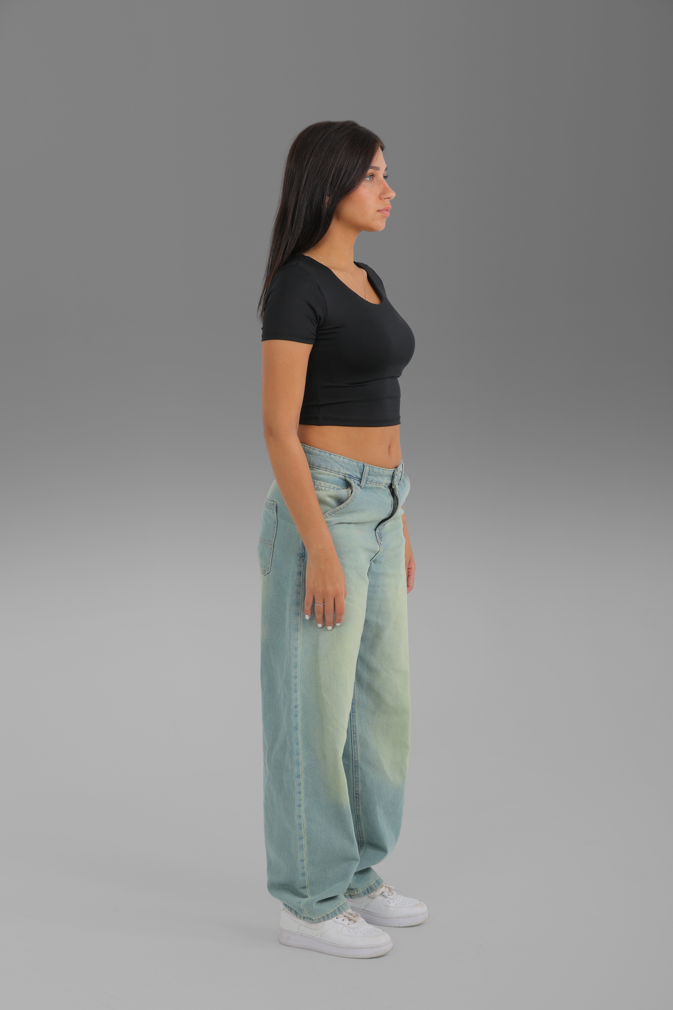 Women’s Black Round-Neck Short Sleeve Crop Top – Lightweight Soft Stretch Basic, Made in Egypt